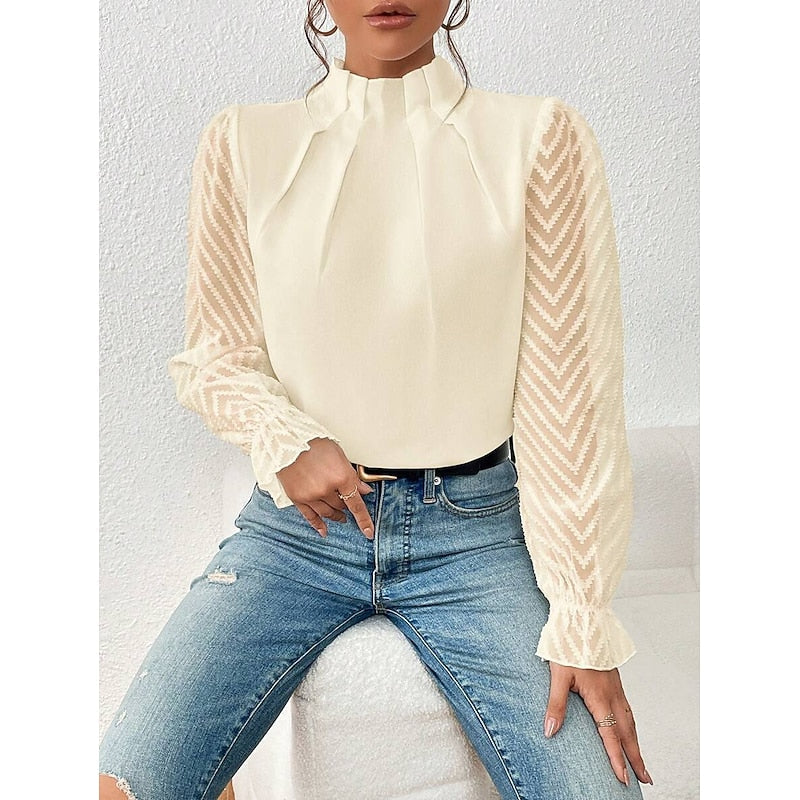 Black High-Neck Pleated Blouse