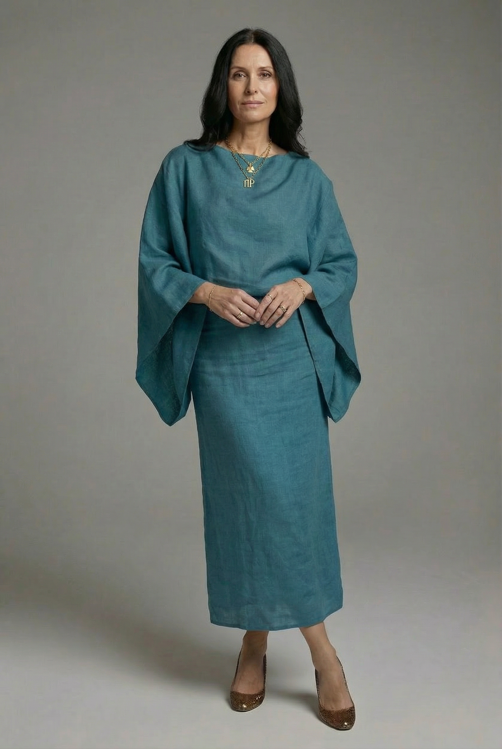 Women's Kimono Midi Dress – Relaxed Fit with Tie Waist & Flowing Sleeves