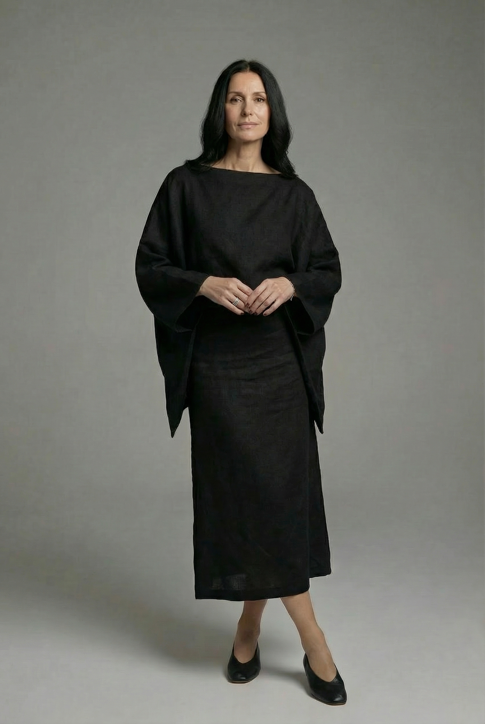 Women's Kimono Midi Dress – Relaxed Fit with Tie Waist & Flowing Sleeves
