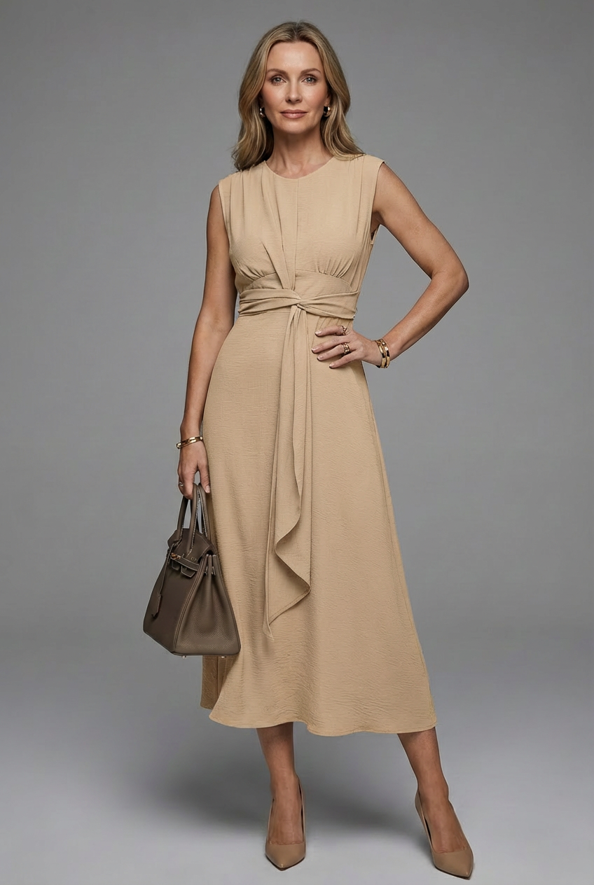 Women’s Sleeveless Round Neck Comfortable Midi Dress