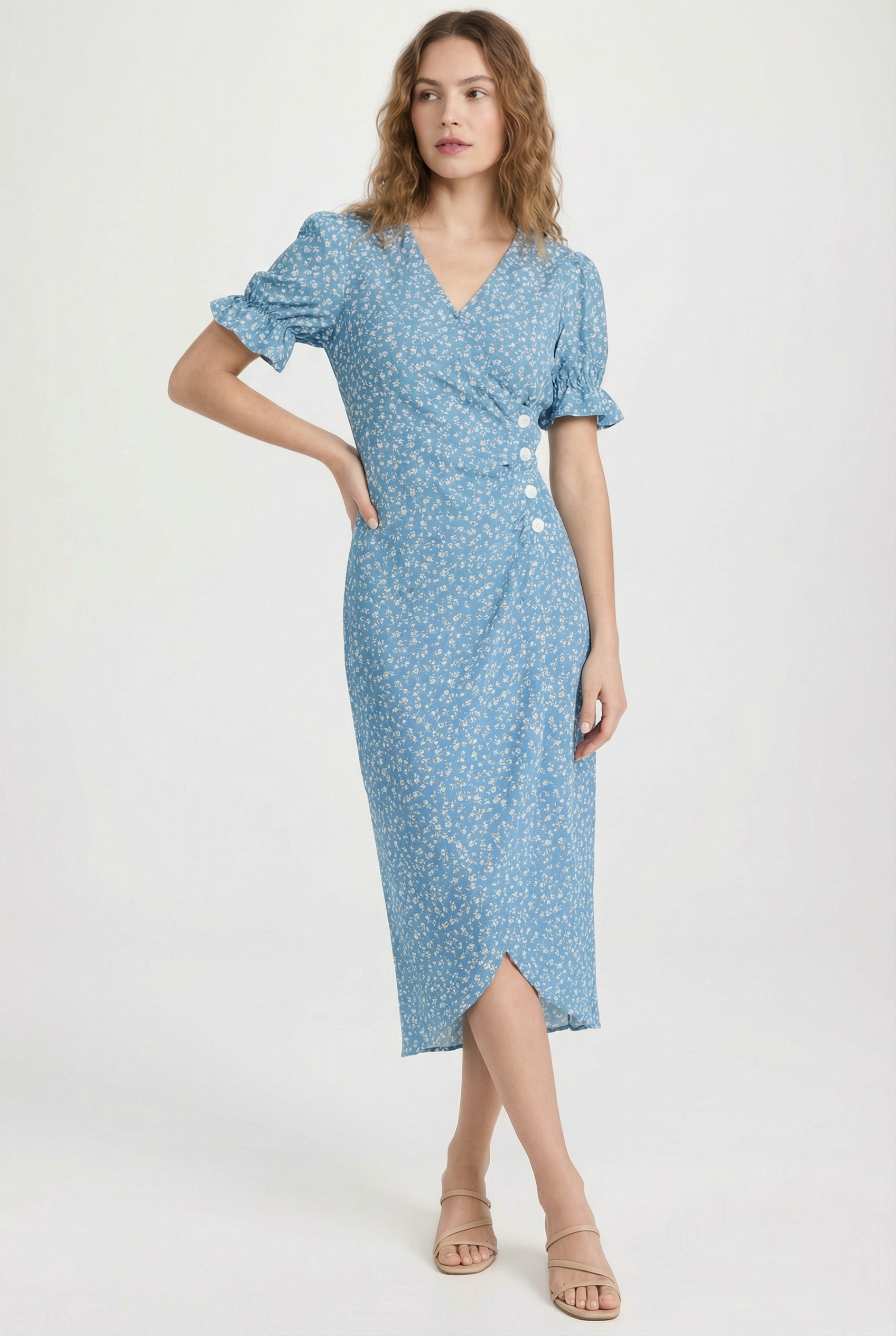 Women's Floral Summer Wrap Midi Dress