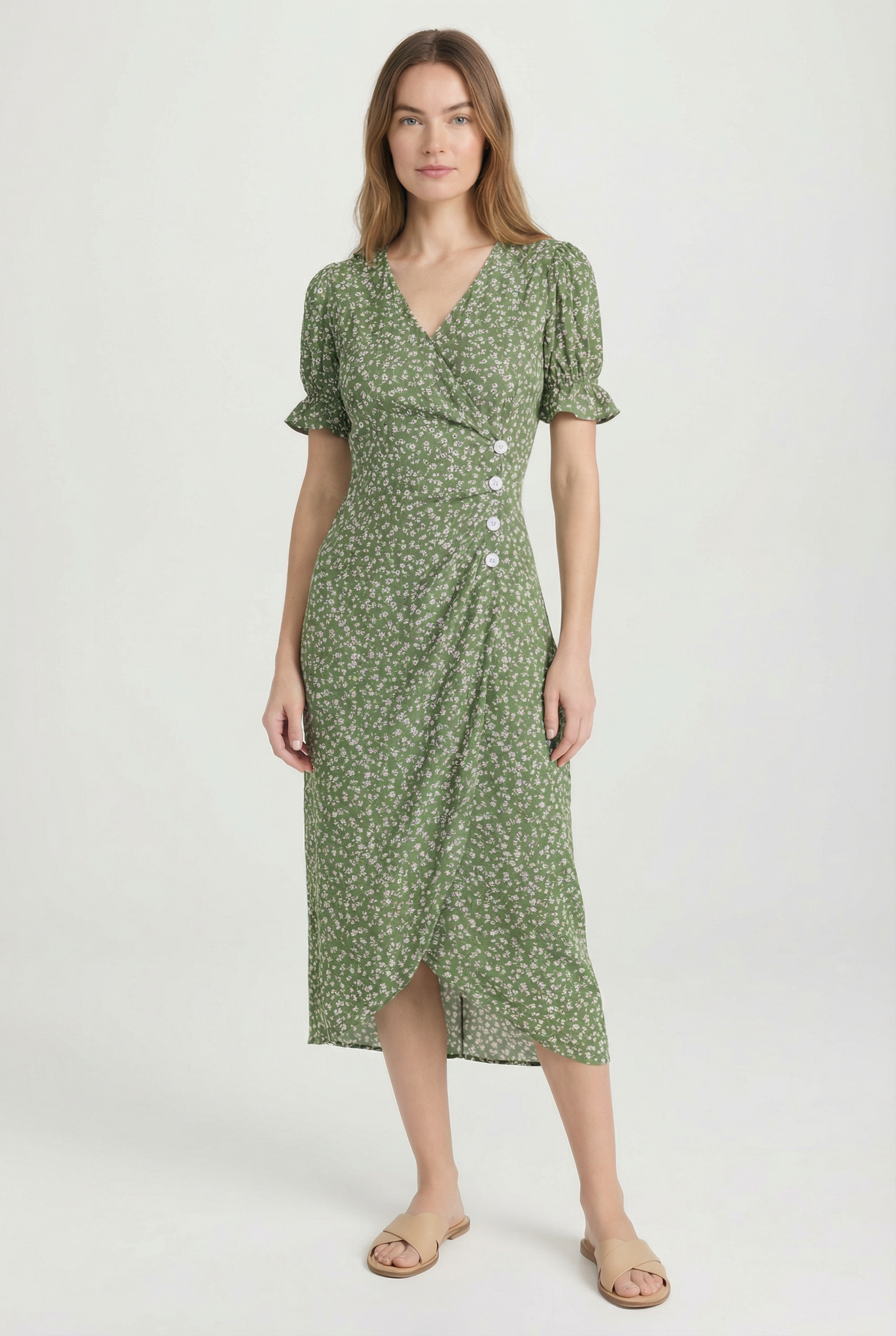 Women's Floral Summer Wrap Midi Dress – Senselle Women's Floral Summer Wrap Midi Dress – Senselle