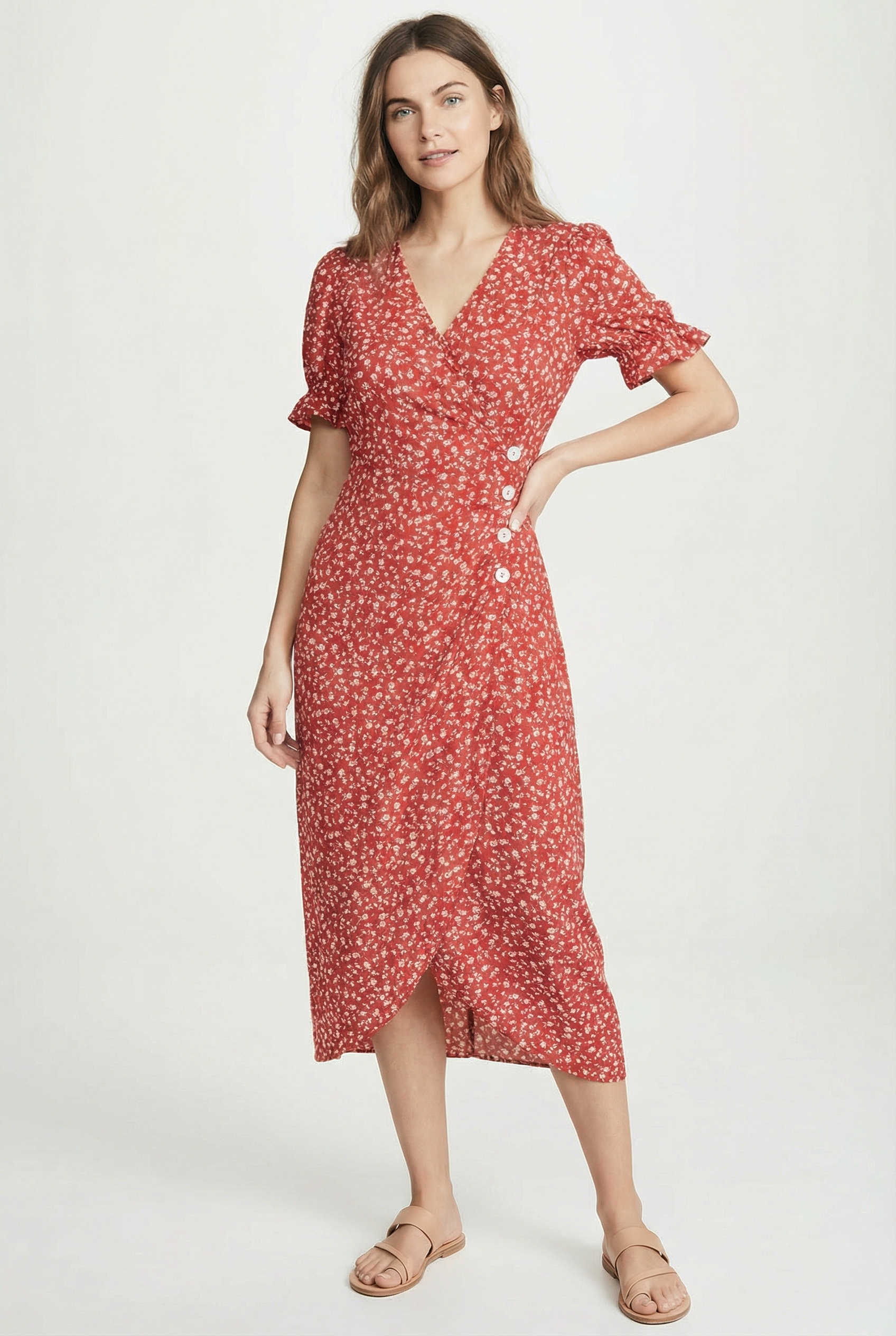 Women's Floral Summer Wrap Midi Dress