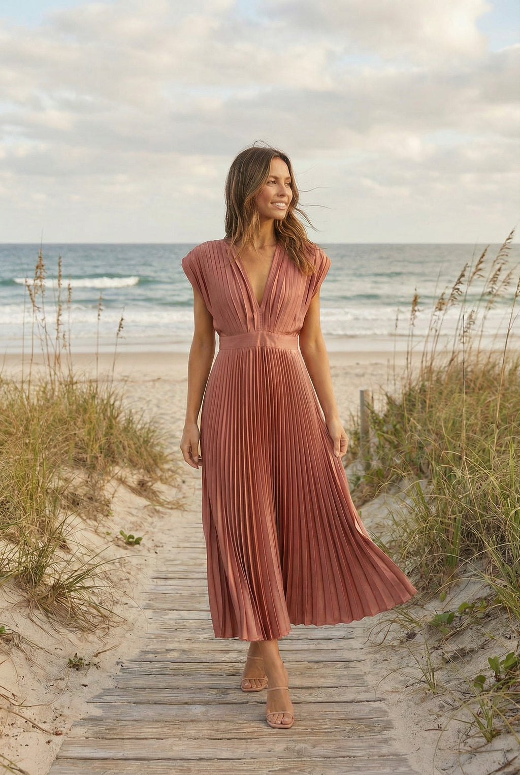 Pleated Sleeveless Maxi Dress Summer