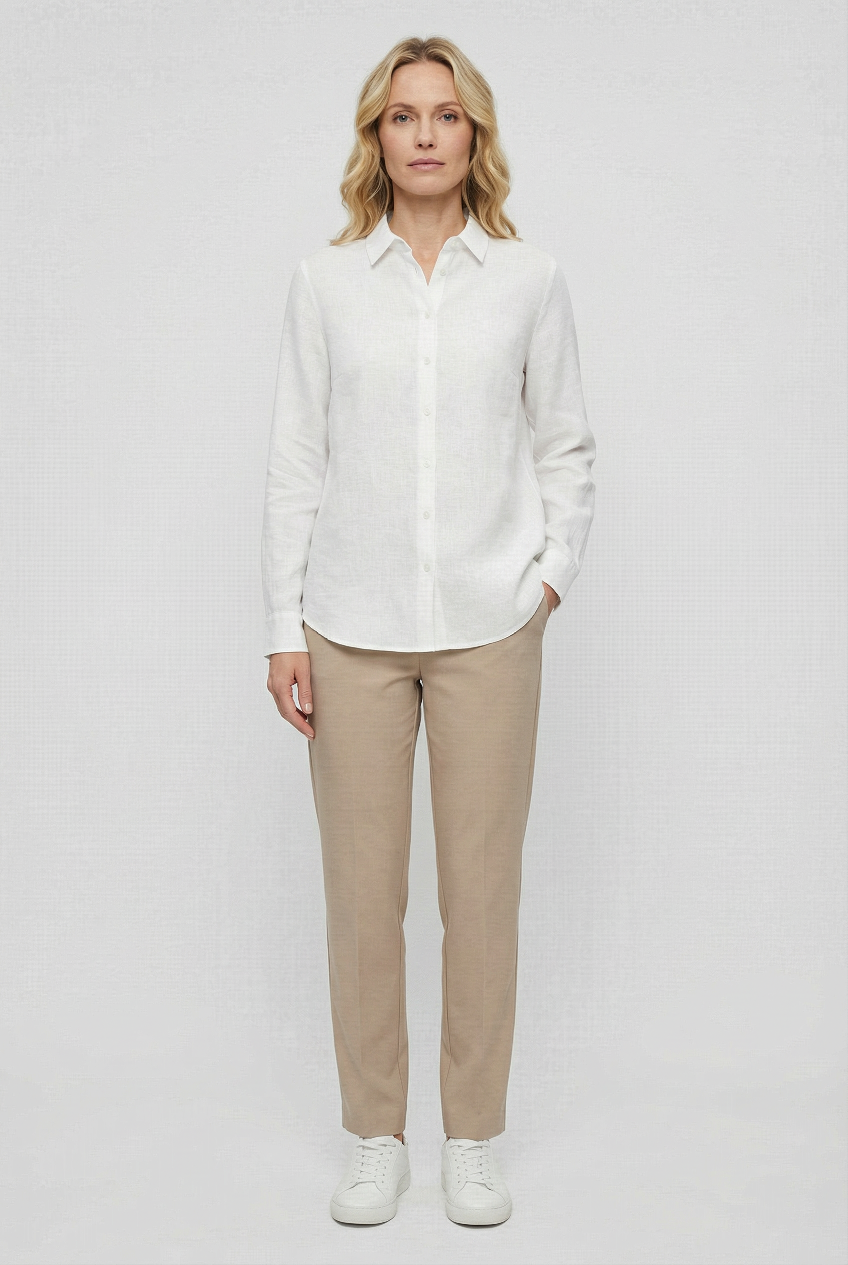 Women's Linen Long Sleeve Blouse - Casual Loose Fit