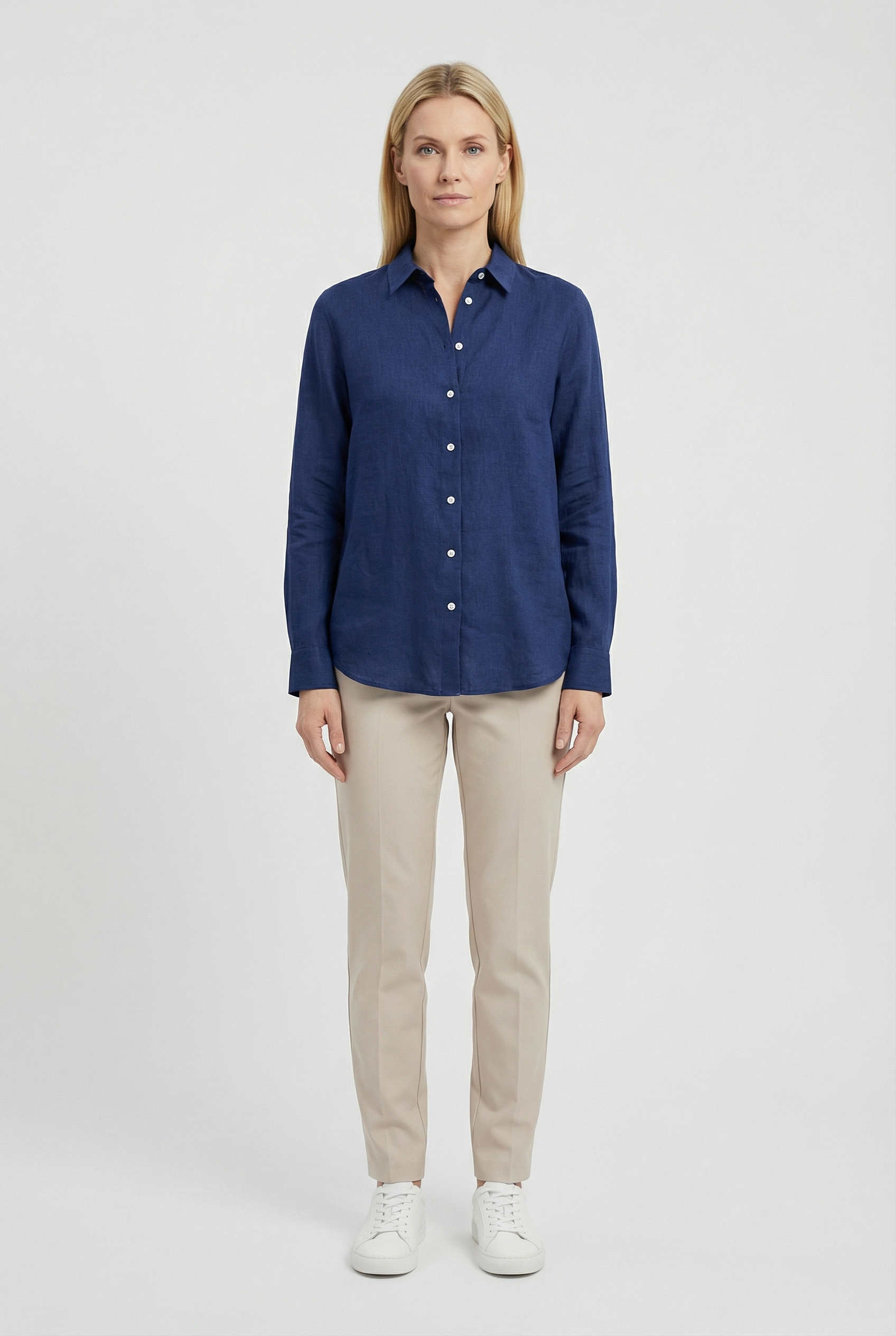 Women's Linen Long Sleeve Blouse - Casual Loose Fit