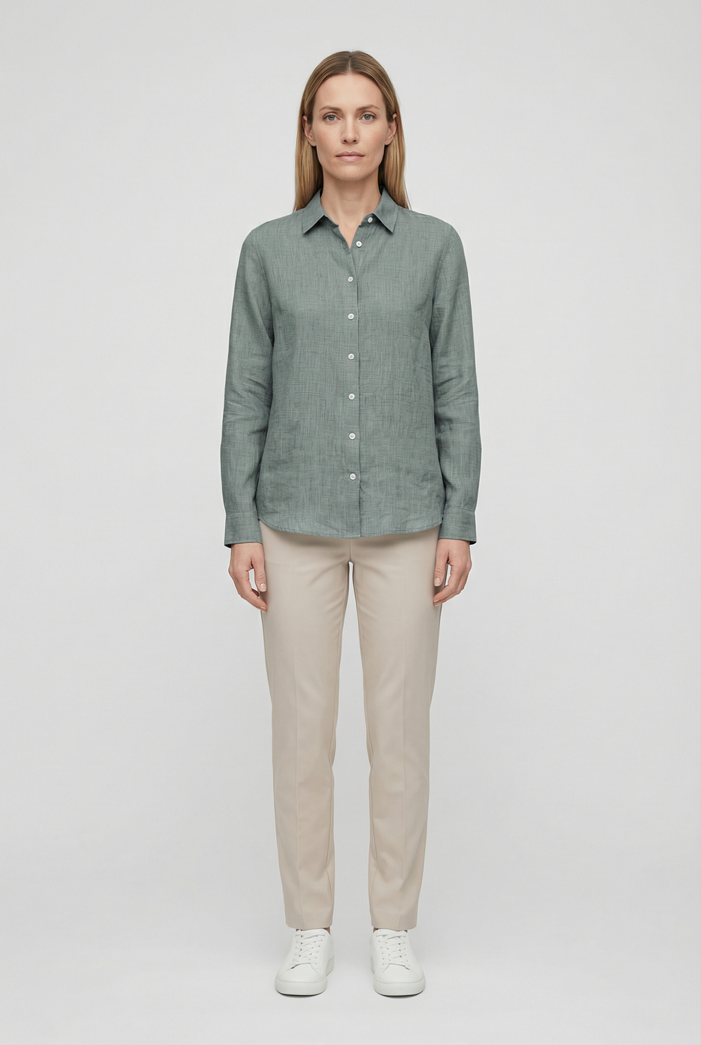 Women's Linen Long Sleeve Blouse - Casual Loose Fit