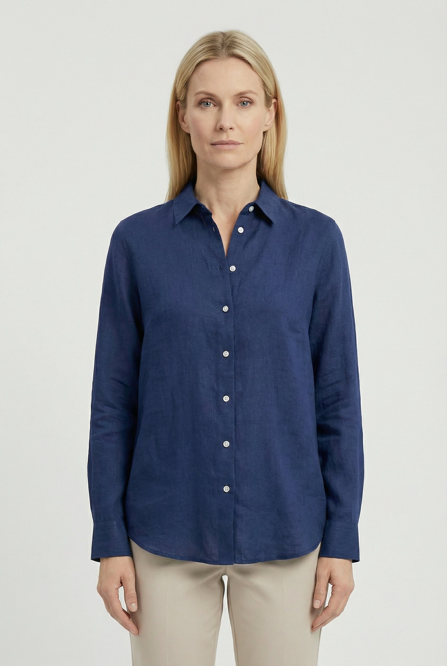 Women's Linen Long Sleeve Blouse - Casual Loose Fit