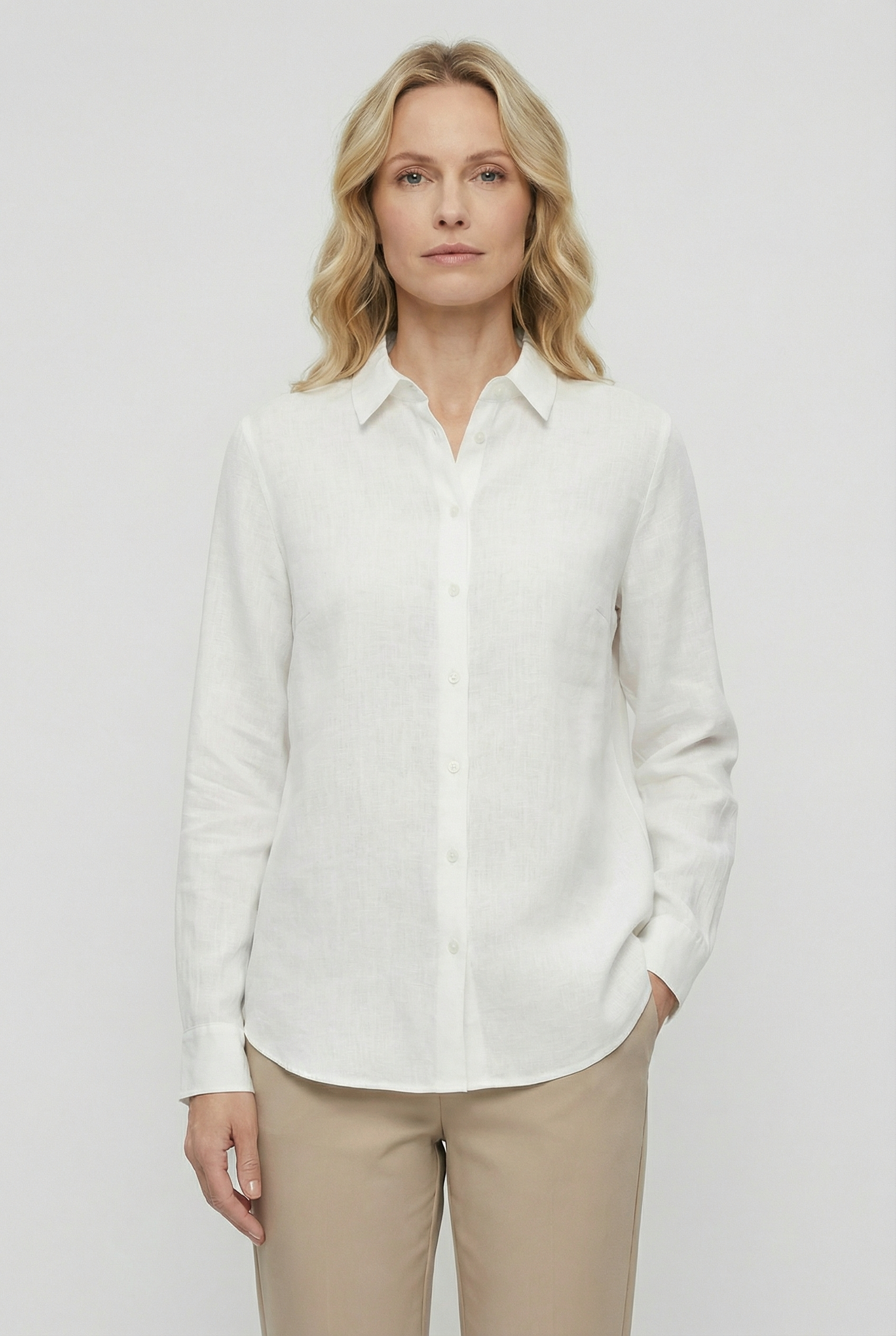 Women's Linen Long Sleeve Blouse - Casual Loose Fit