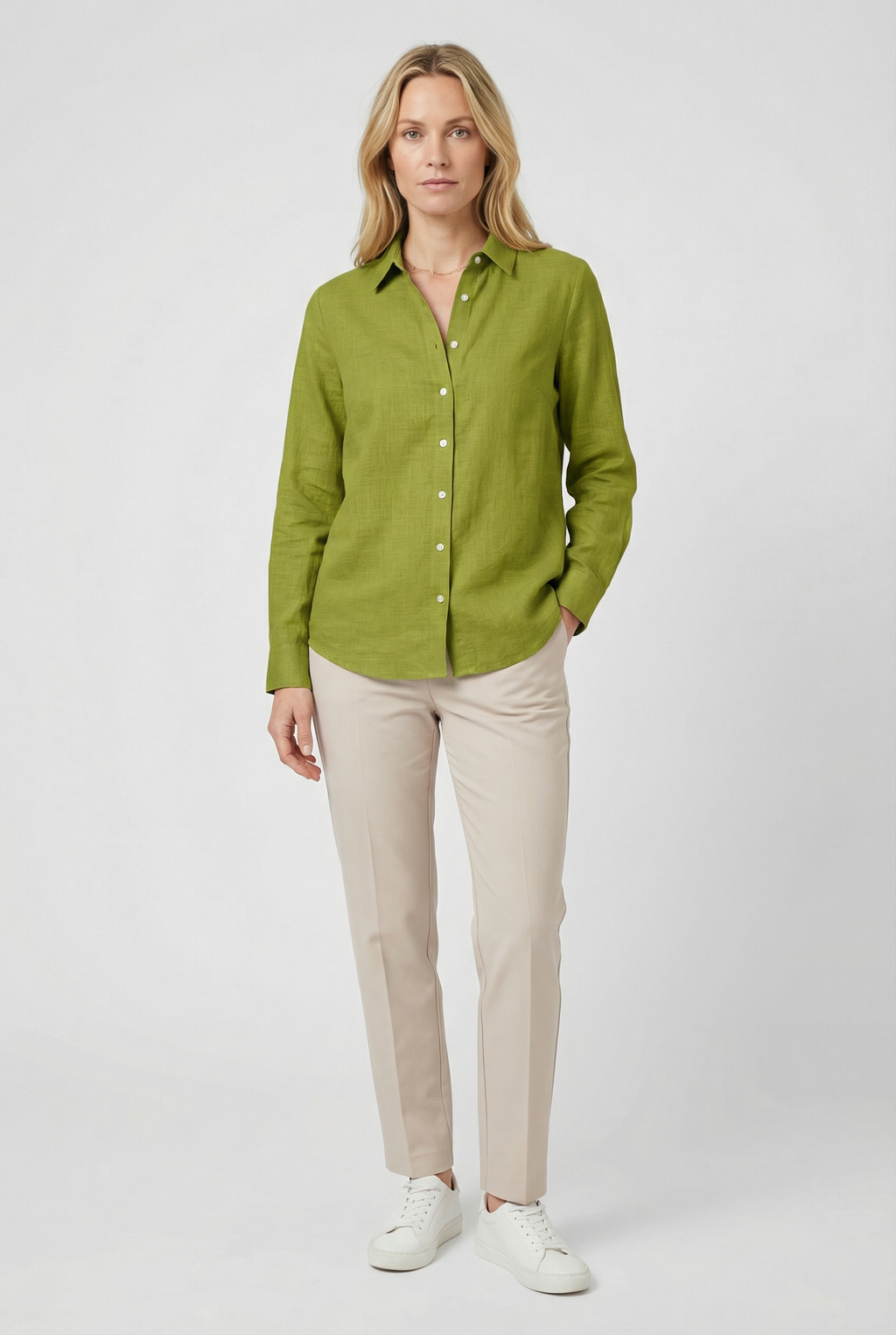 Women's Linen Long Sleeve Blouse - Casual Loose Fit