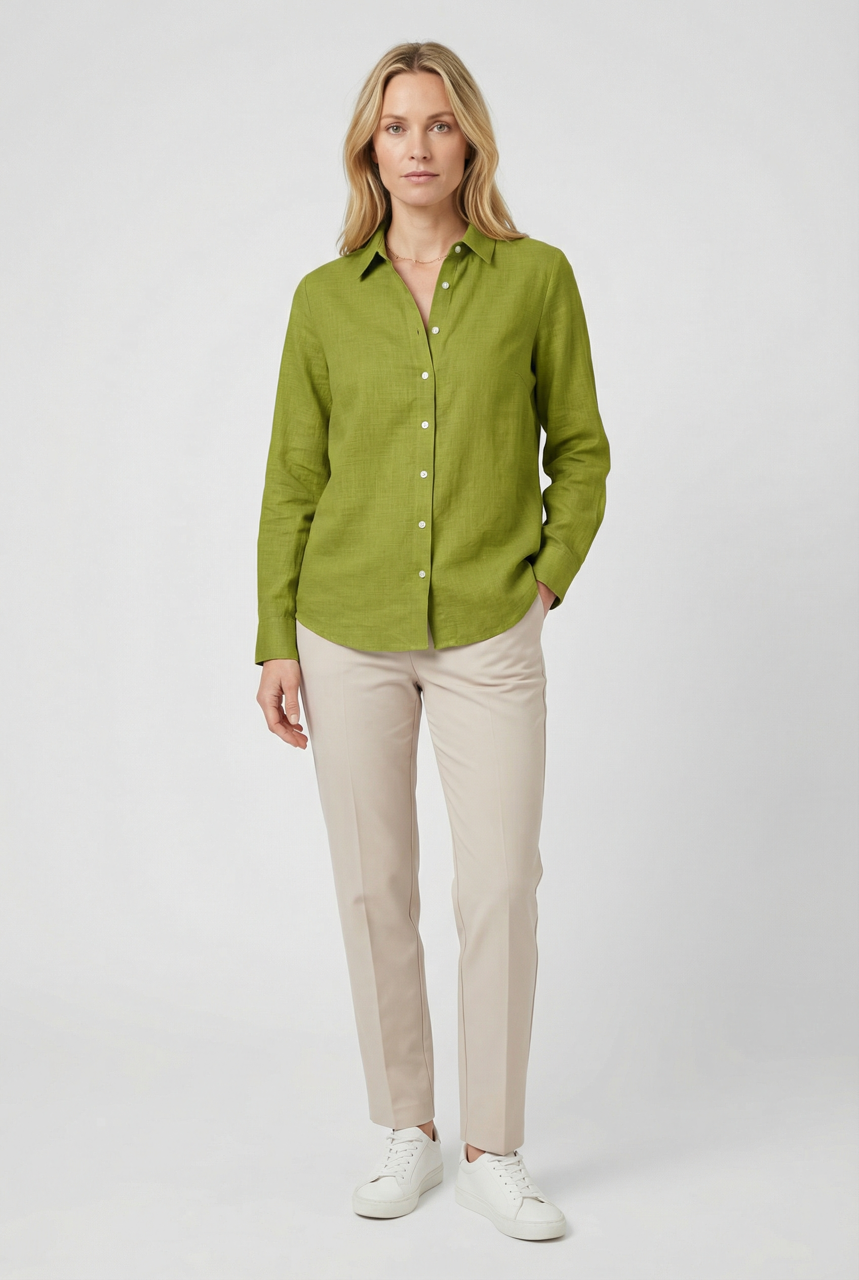 Women's Linen Long Sleeve Blouse - Casual Loose Fit