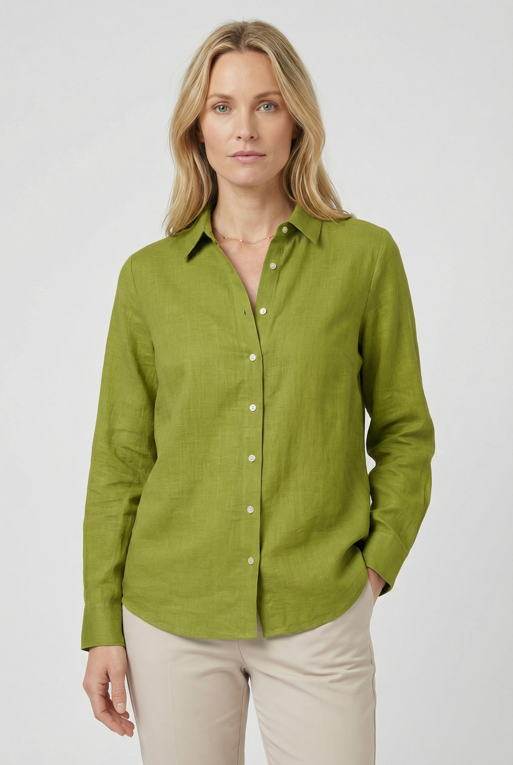 Women's Linen Long Sleeve Blouse - Casual Loose Fit