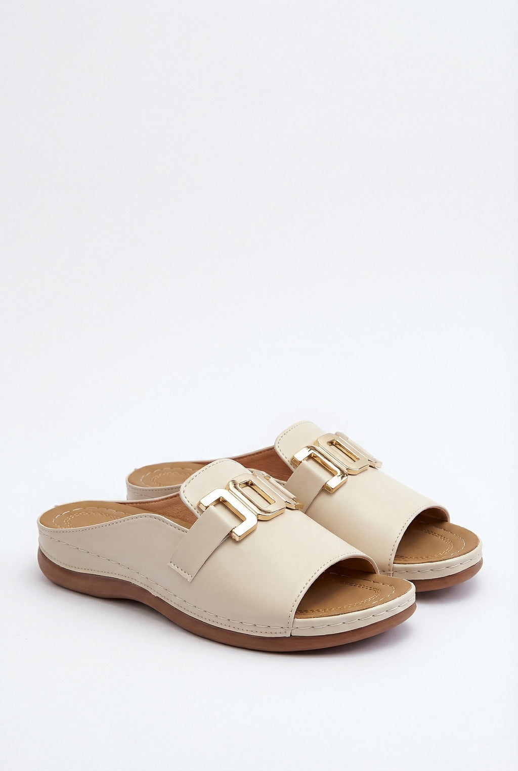 Women's Open-Toe Sandals with Gold Buckle