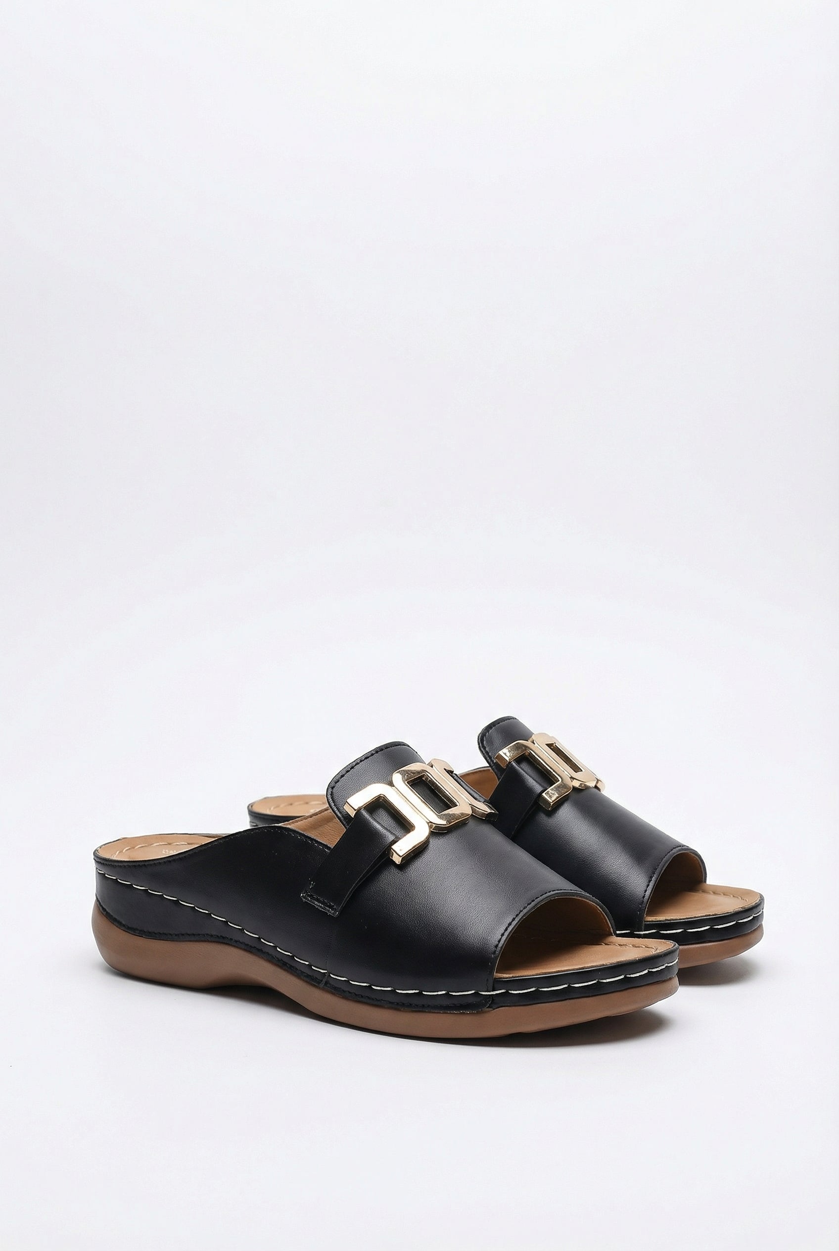 Women's Open-Toe Sandals with Gold Buckle