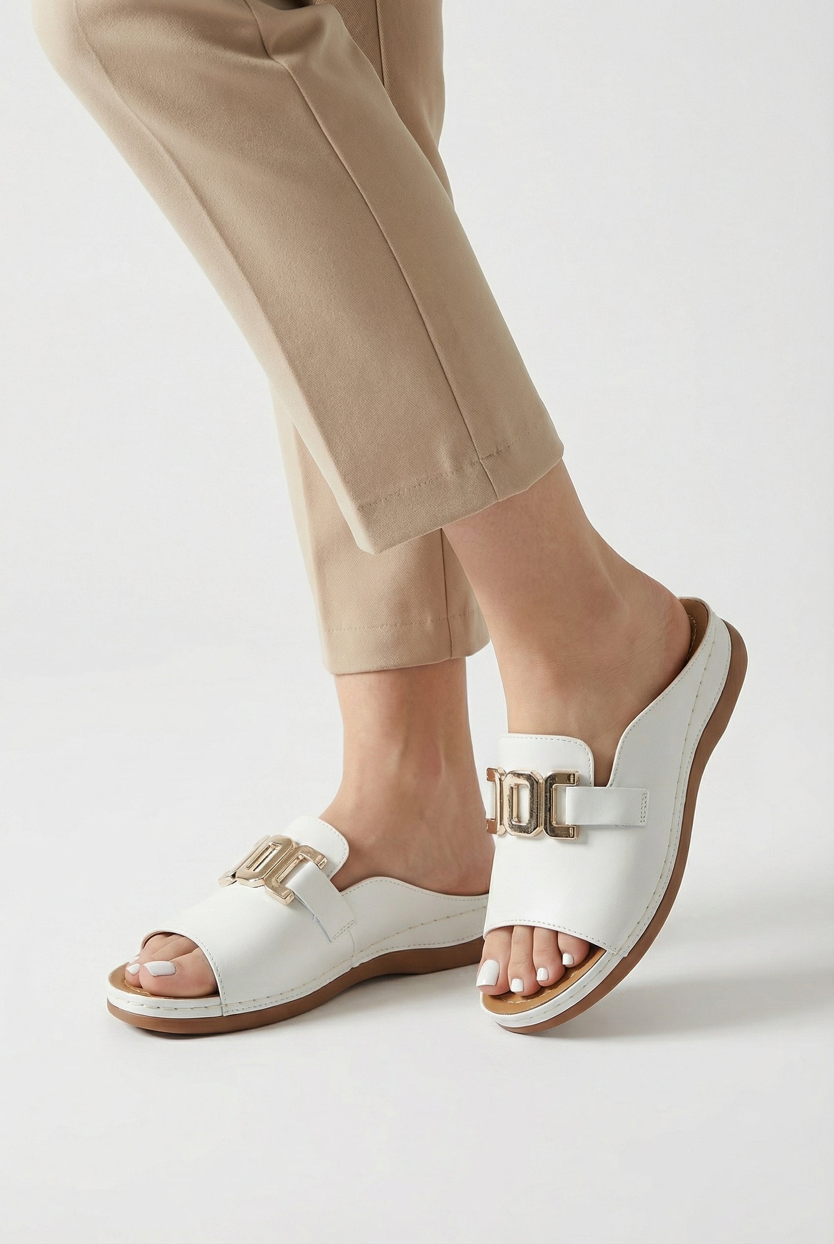 Women's Open-Toe Sandals with Gold Buckle