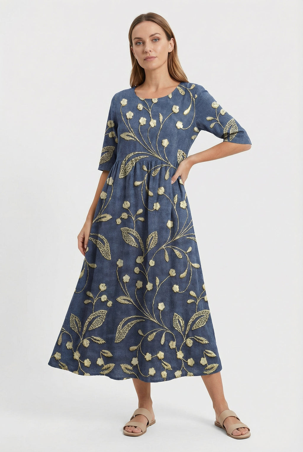 Lightweight Floral Midi Dress Summer