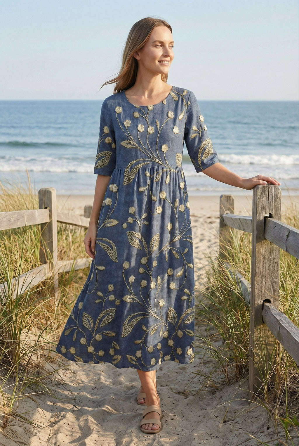 Lightweight Floral Midi Dress Summer