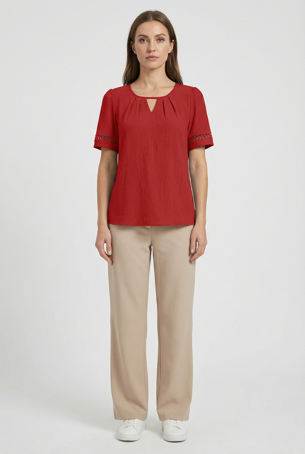 Women's Cotton Lace Up Short Sleeve Top