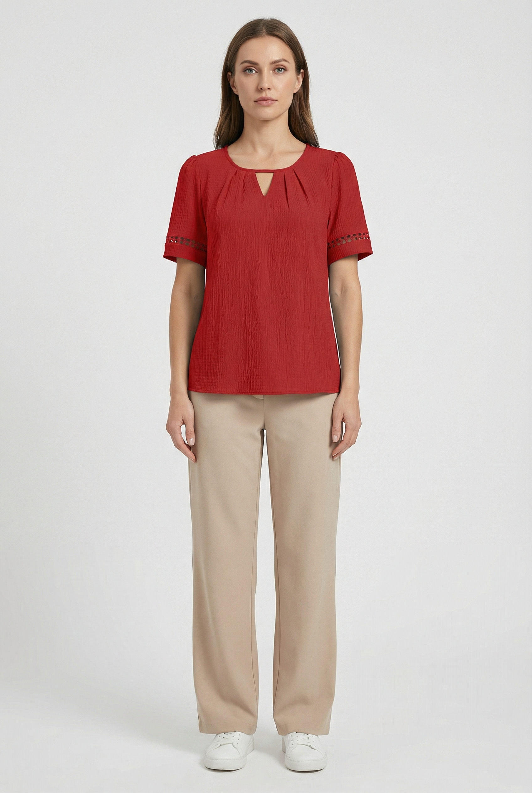 Women's Cotton Lace Up Short Sleeve Top