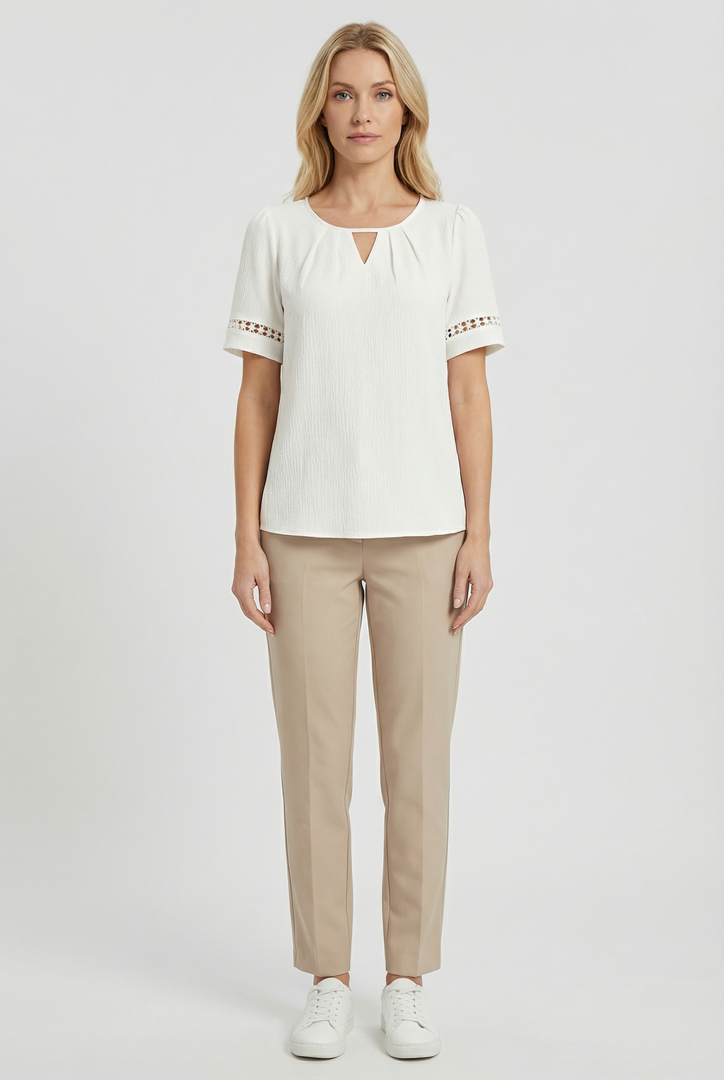 Women's Cotton Lace Up Short Sleeve Top