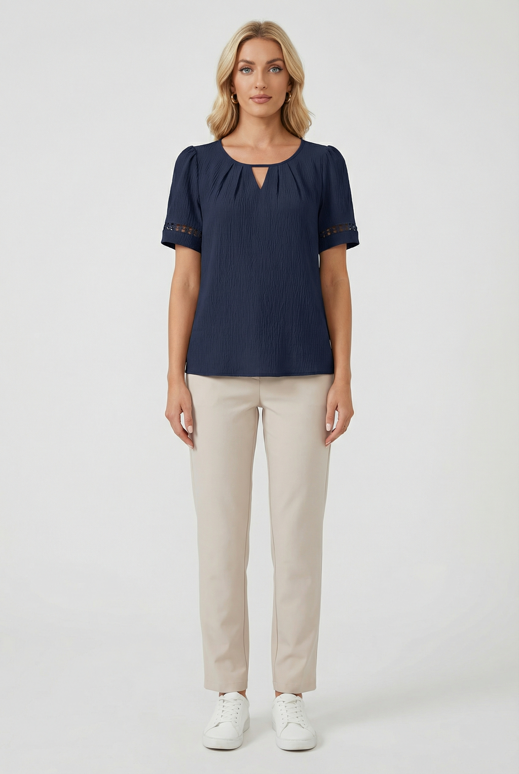 Women's Cotton Lace Up Short Sleeve Top