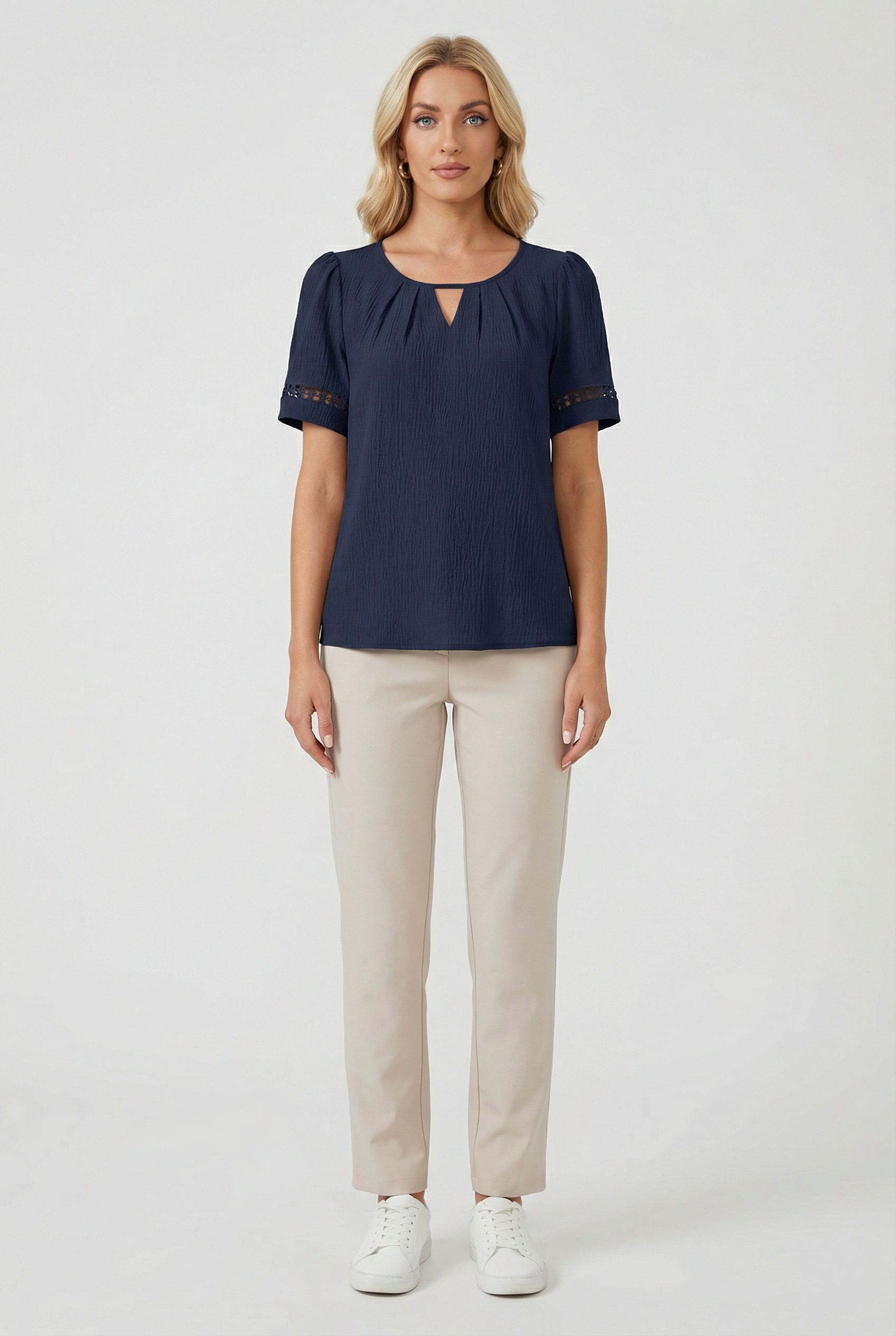 Women's Cotton Lace Up Short Sleeve Top