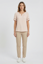 Women's Cotton Lace Up Short Sleeve Top