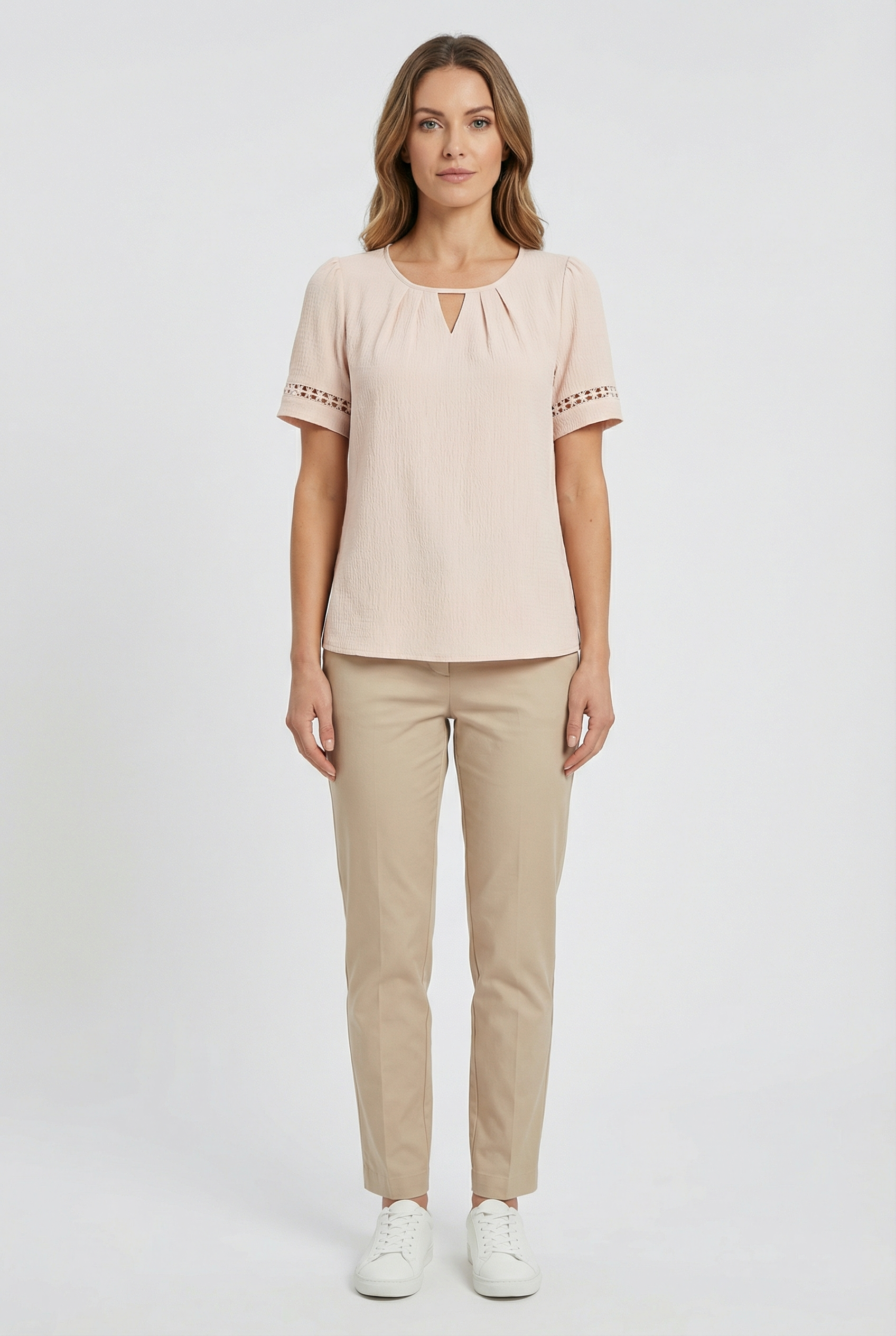 Women's Cotton Lace Up Short Sleeve Top