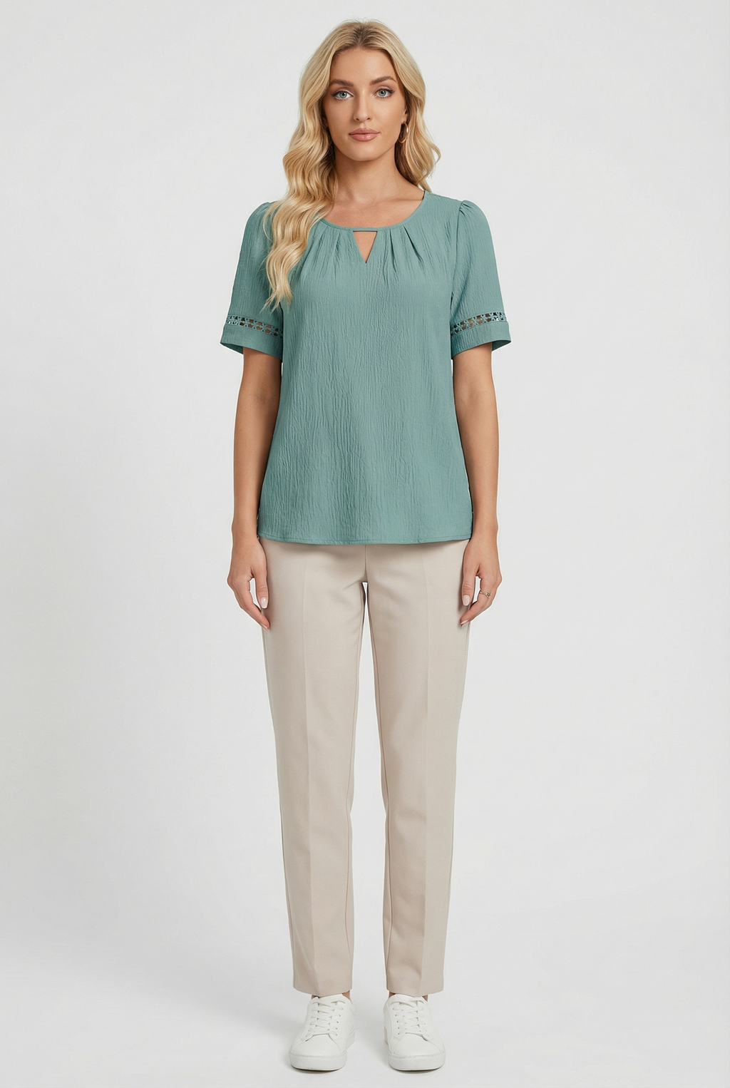 Women's Cotton Lace Up Short Sleeve Top