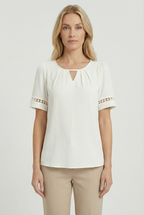 Women's Cotton Lace Up Short Sleeve Top