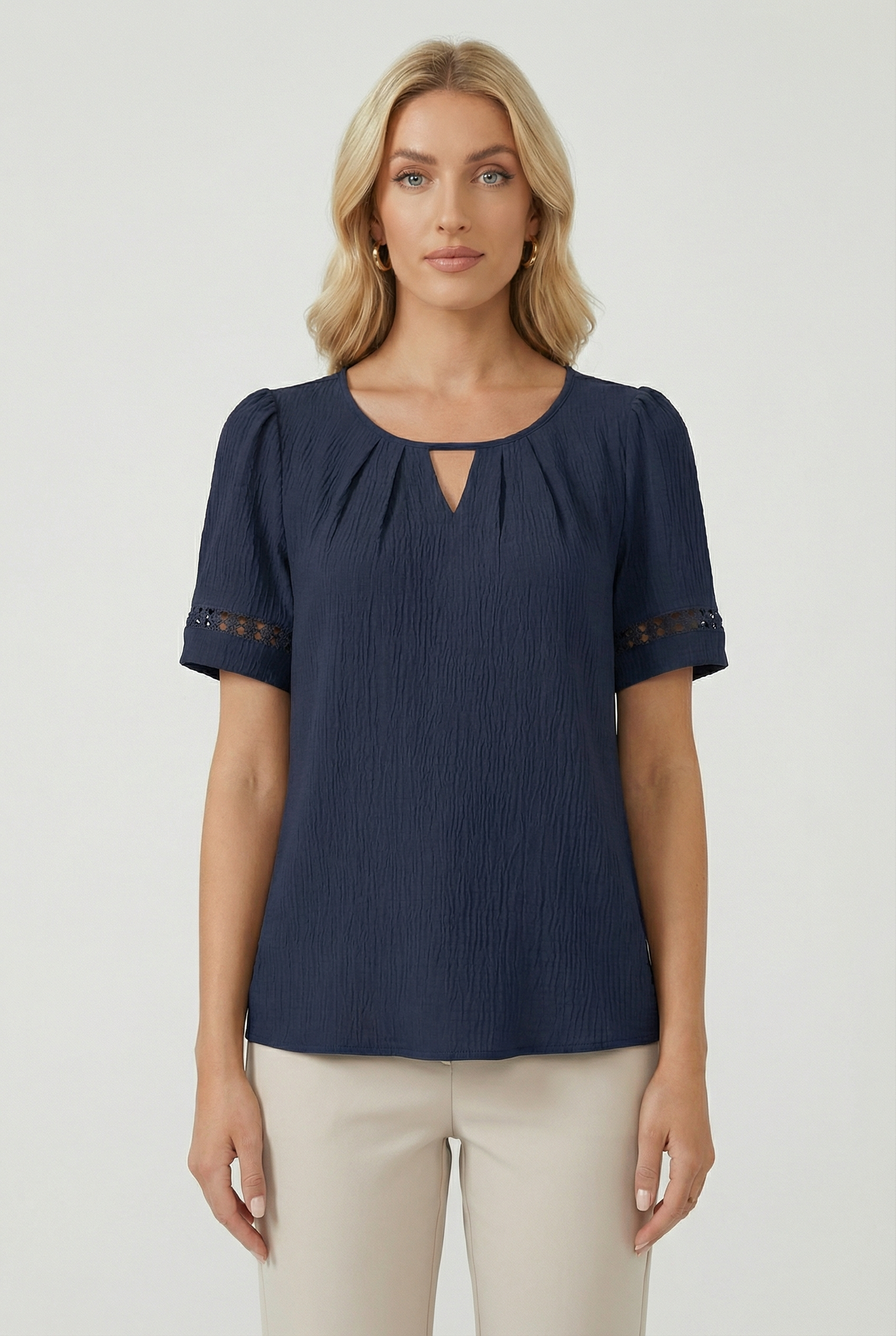 Women's Cotton Lace Up Short Sleeve Top