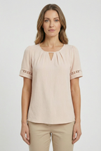 Women's Cotton Lace Up Short Sleeve Top