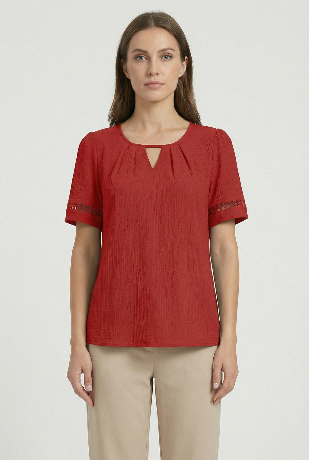 Women's Cotton Lace Up Short Sleeve Top