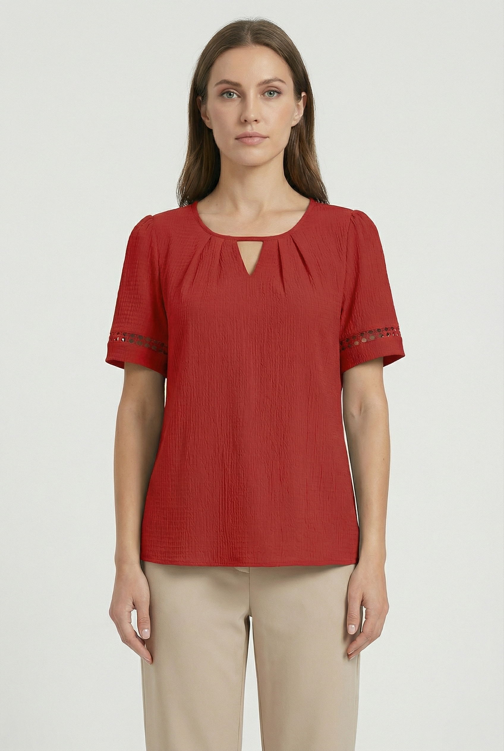 Women's Cotton Lace Up Short Sleeve Top