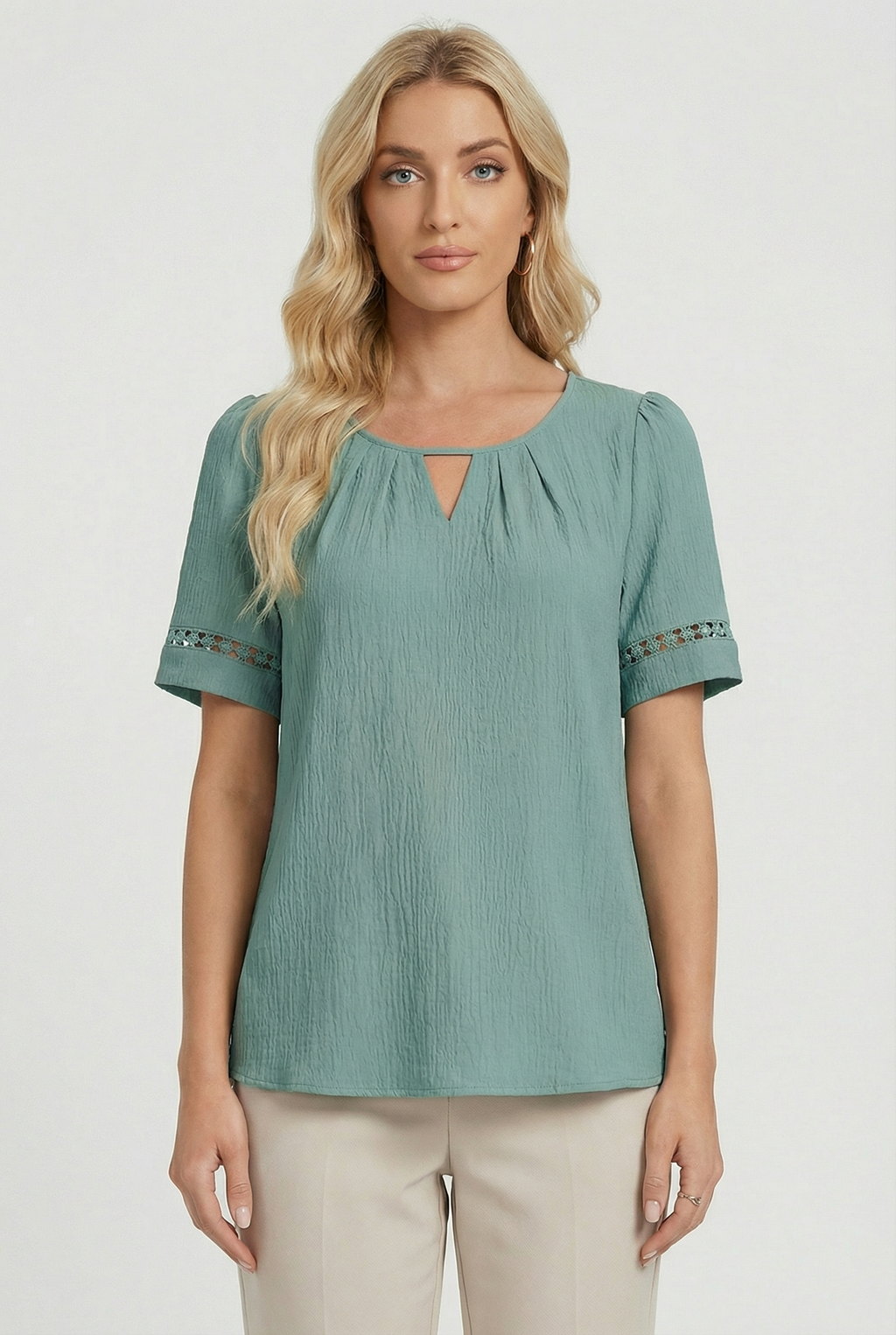 Women's Cotton Lace Up Short Sleeve Top