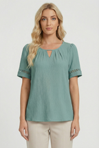 Women's Cotton Lace Up Short Sleeve Top