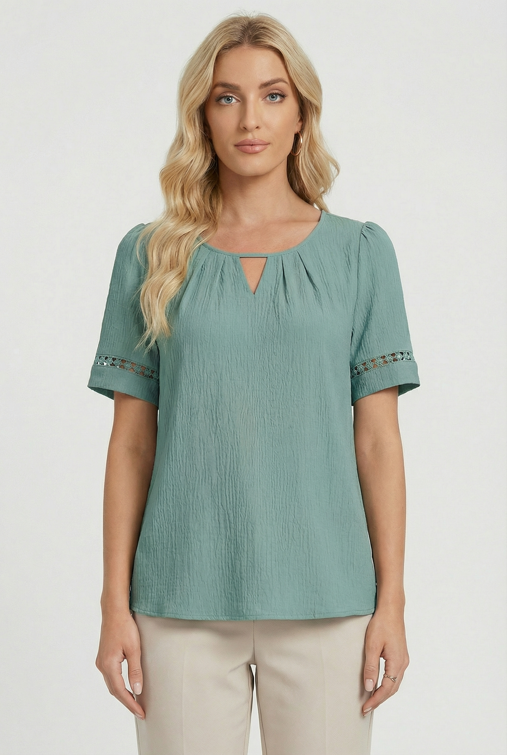 Women's Cotton Lace Up Short Sleeve Top
