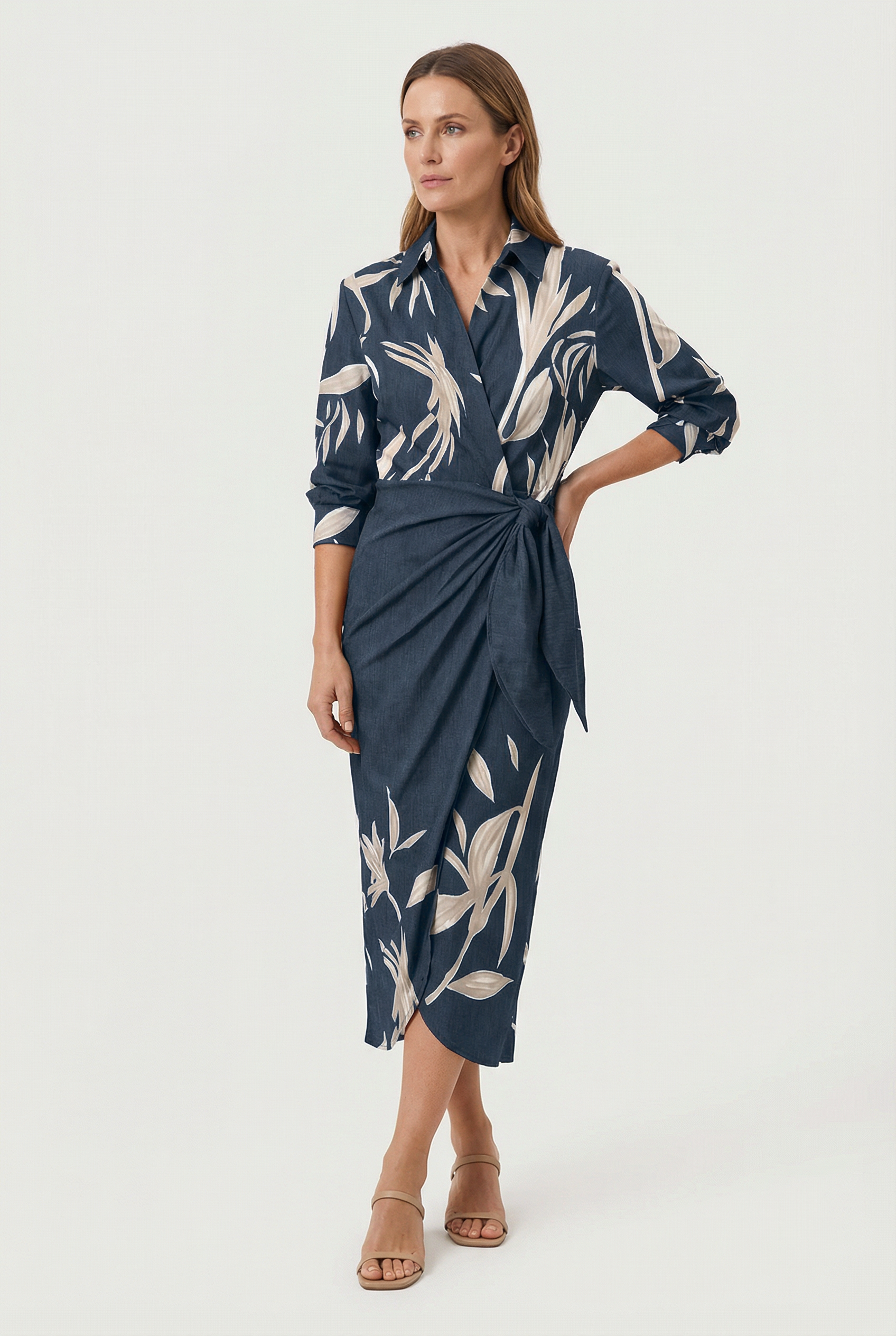 Midi Dress with Adjustable Waist Tie Summer