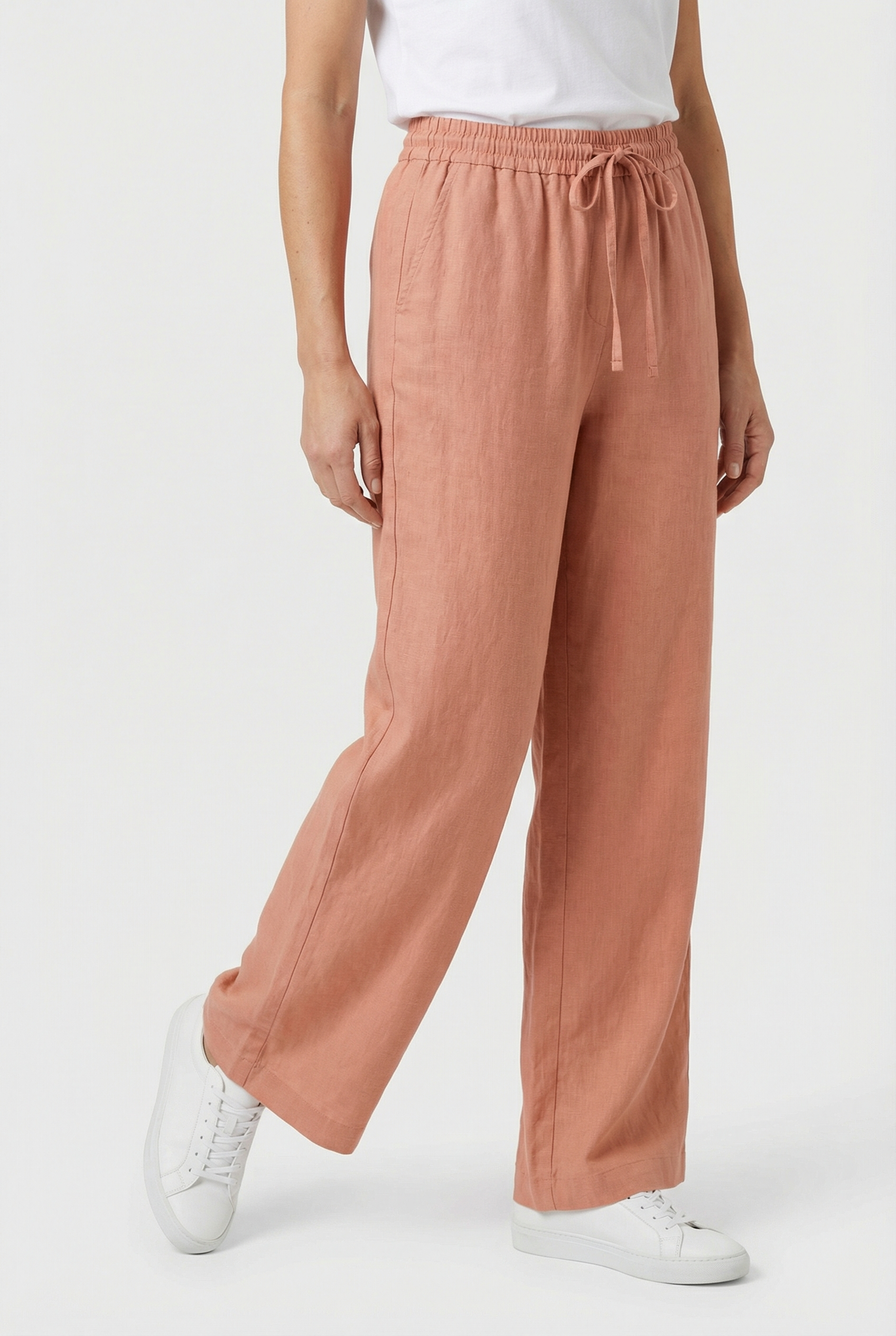 Women Linen High-Waisted Pants - Casual Fit