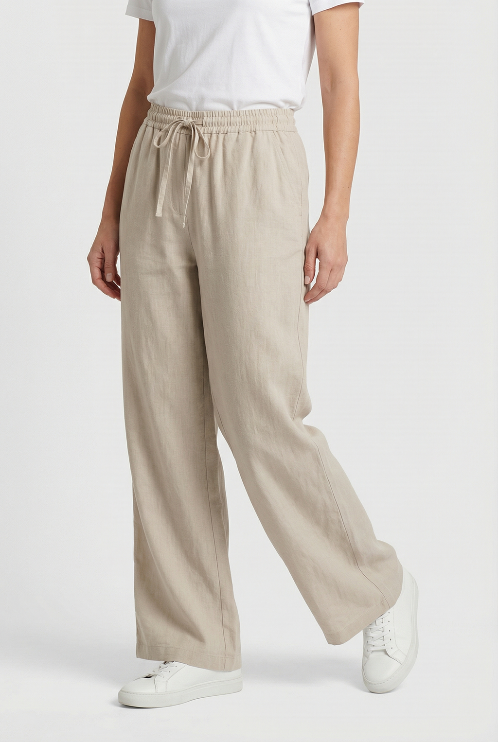 Women Linen High-Waisted Pants - Casual Fit