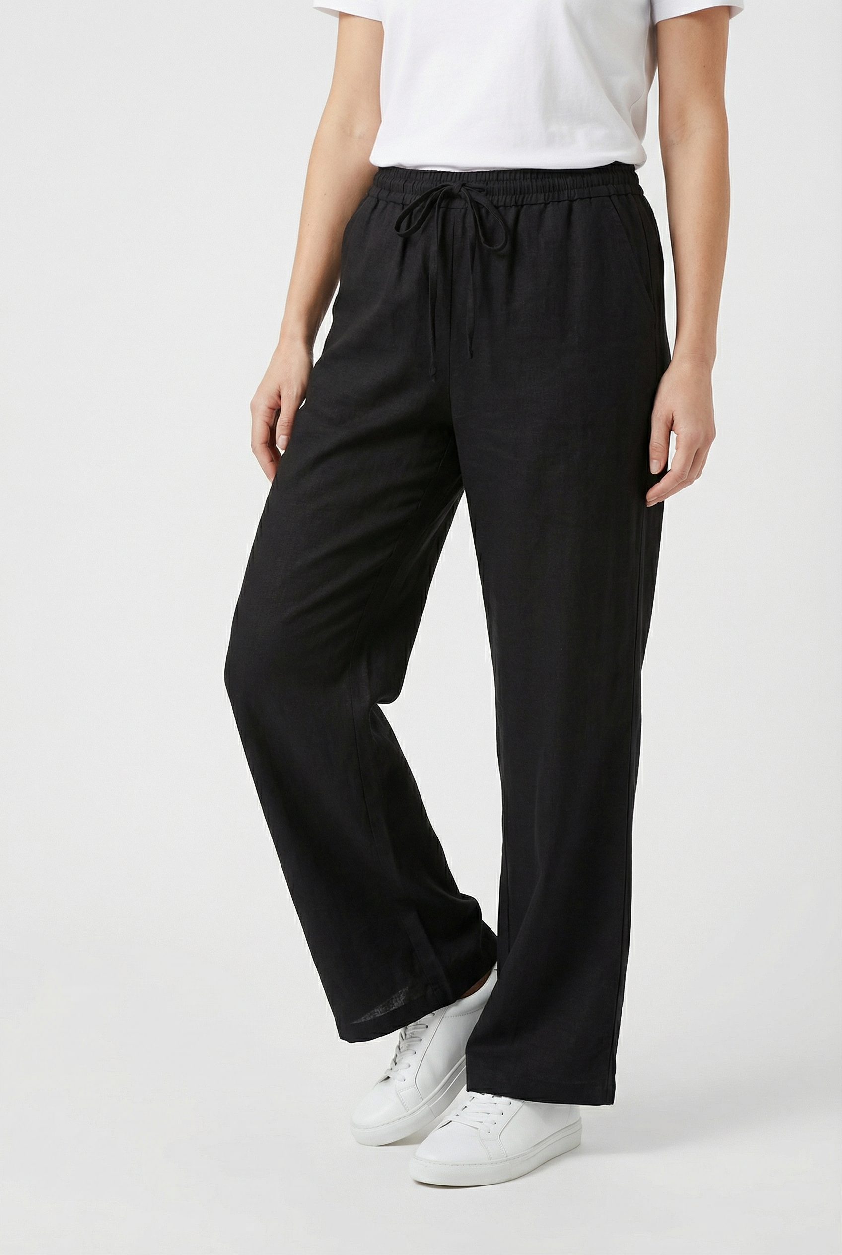 Women Linen High-Waisted Pants - Casual Fit