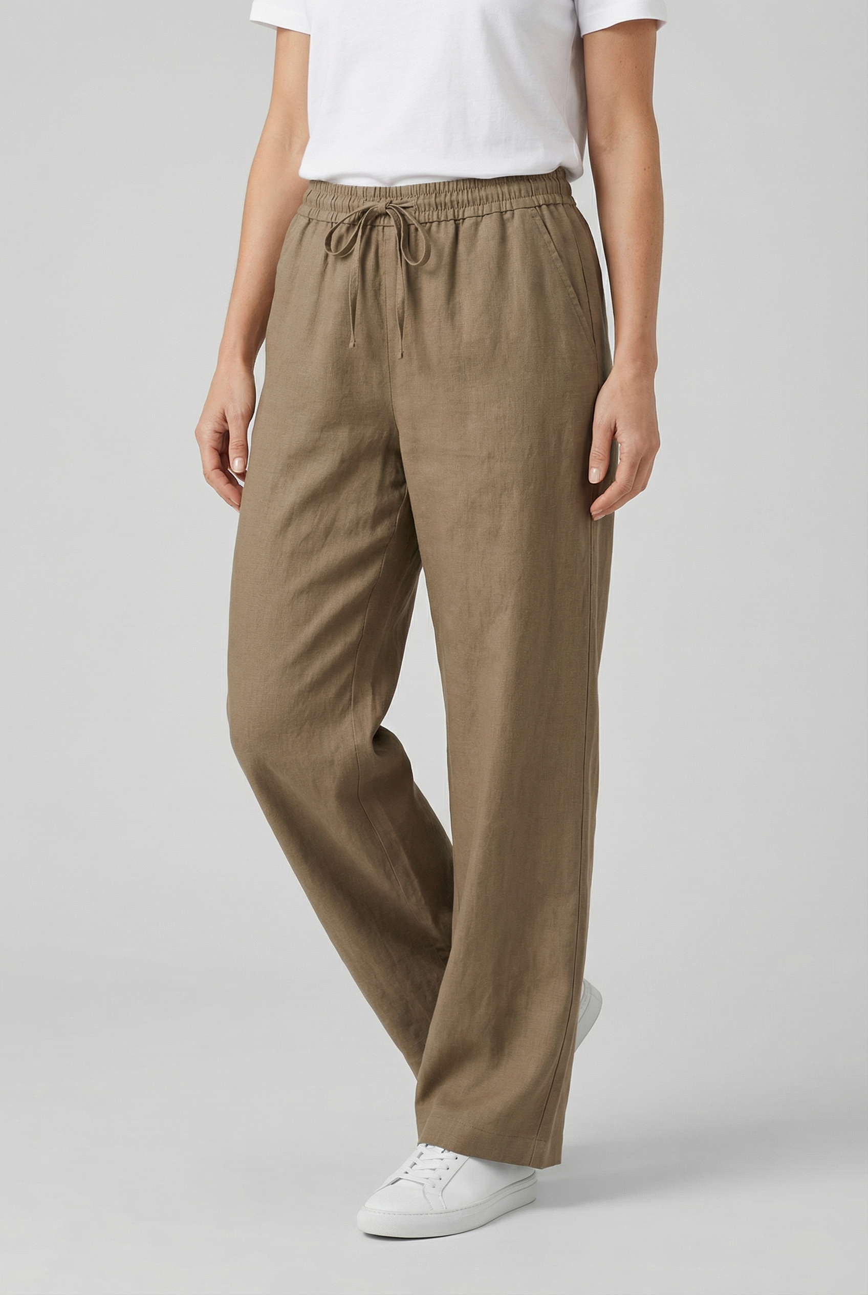 Women Linen High-Waisted Pants - Casual Fit