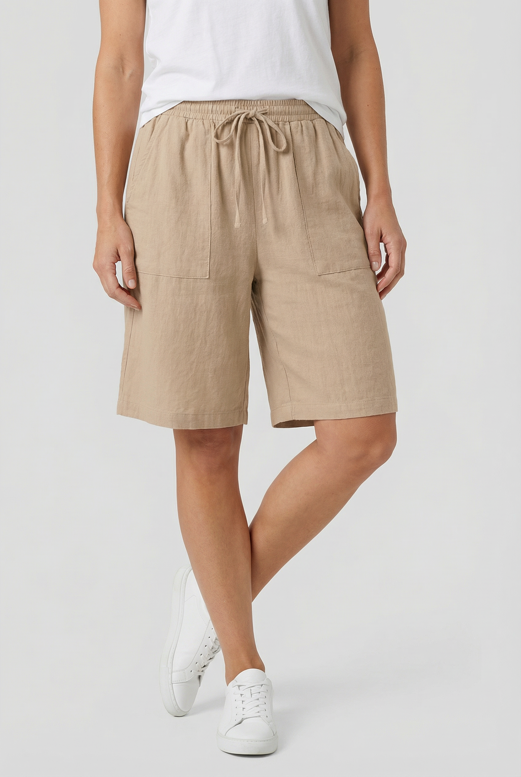 Women's Cotton Bermuda Shorts - Relaxed Fit with Pockets