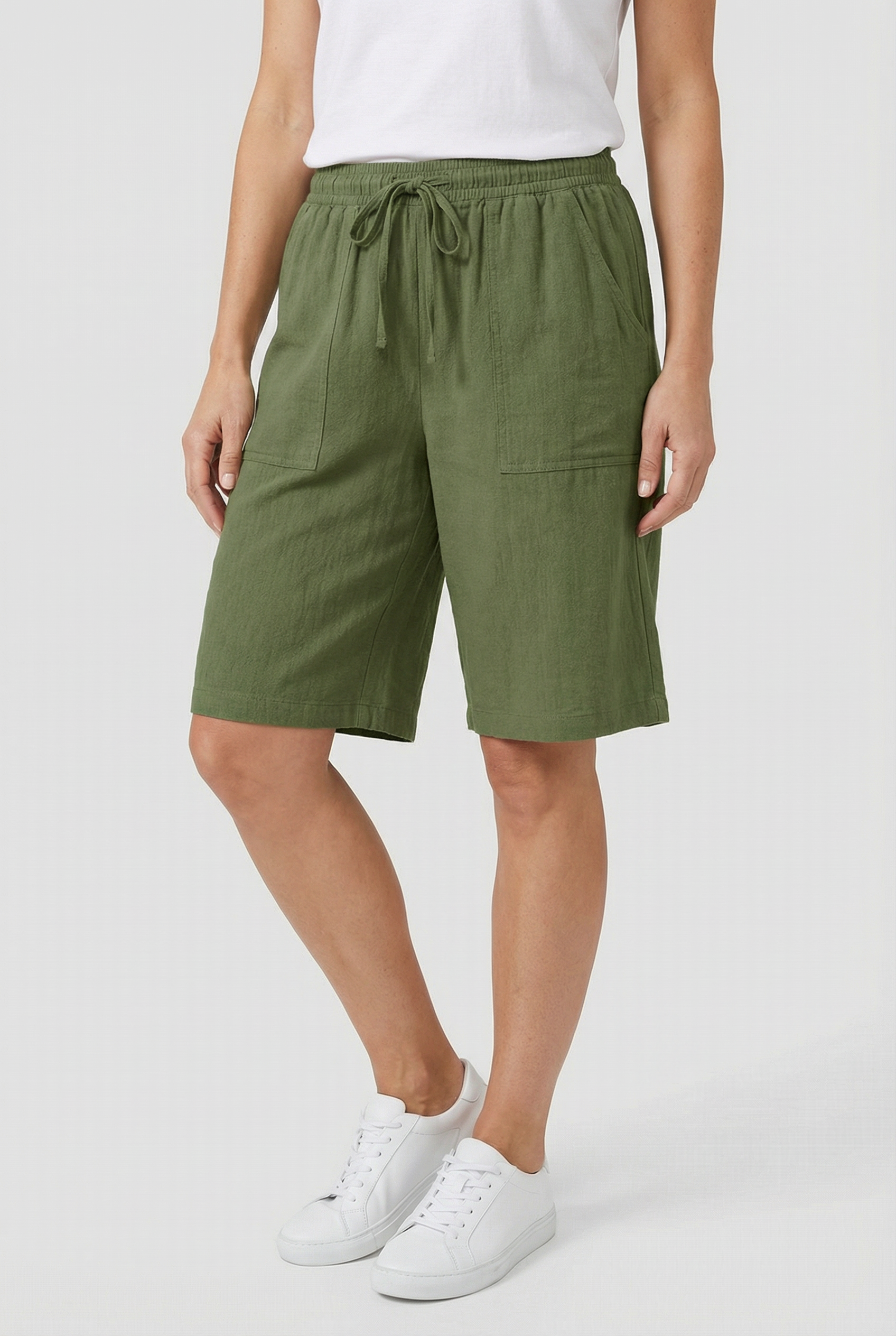 Women's Cotton Bermuda Shorts - Relaxed Fit with Pockets