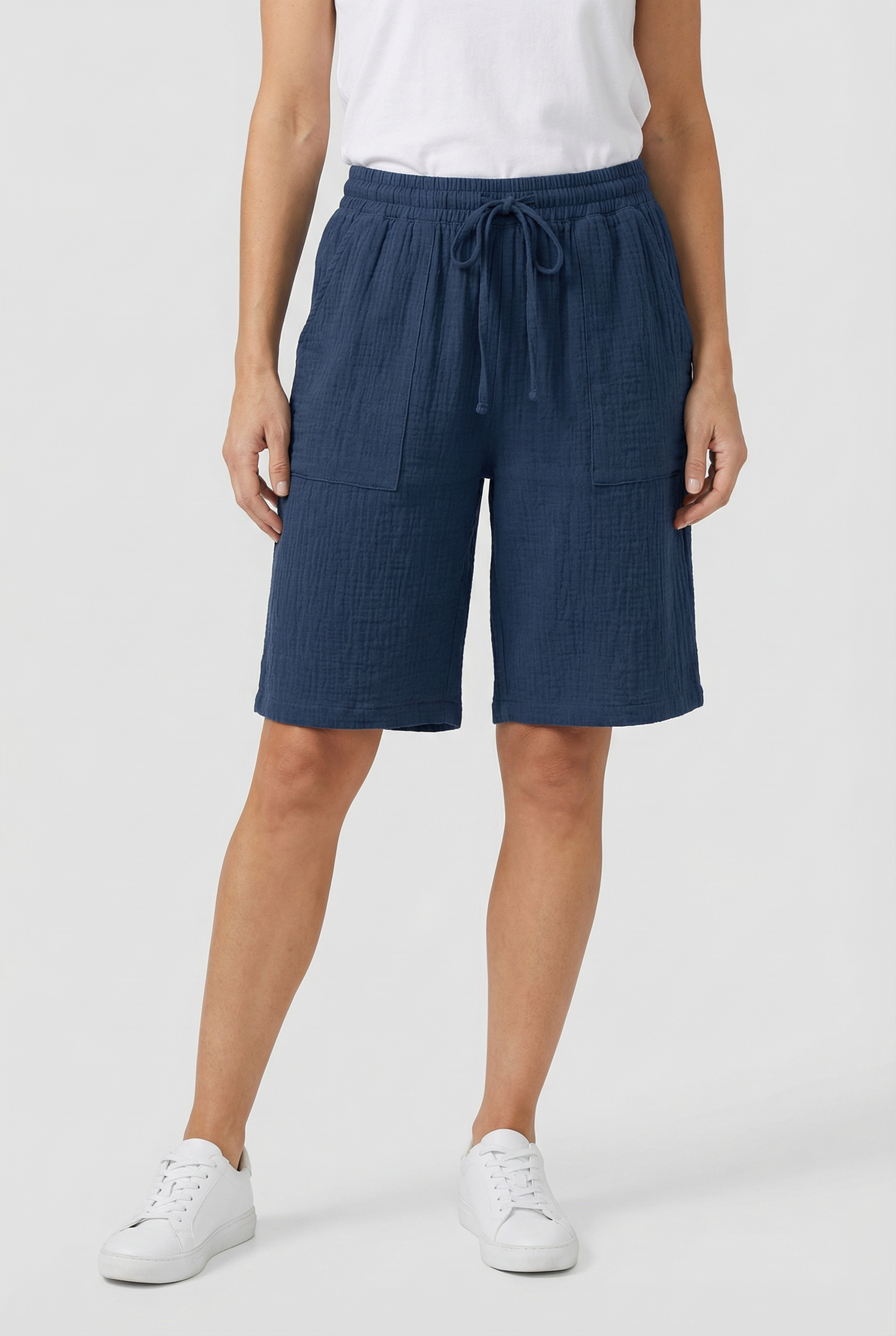 Women's Cotton Bermuda Shorts - Relaxed Fit with Pockets