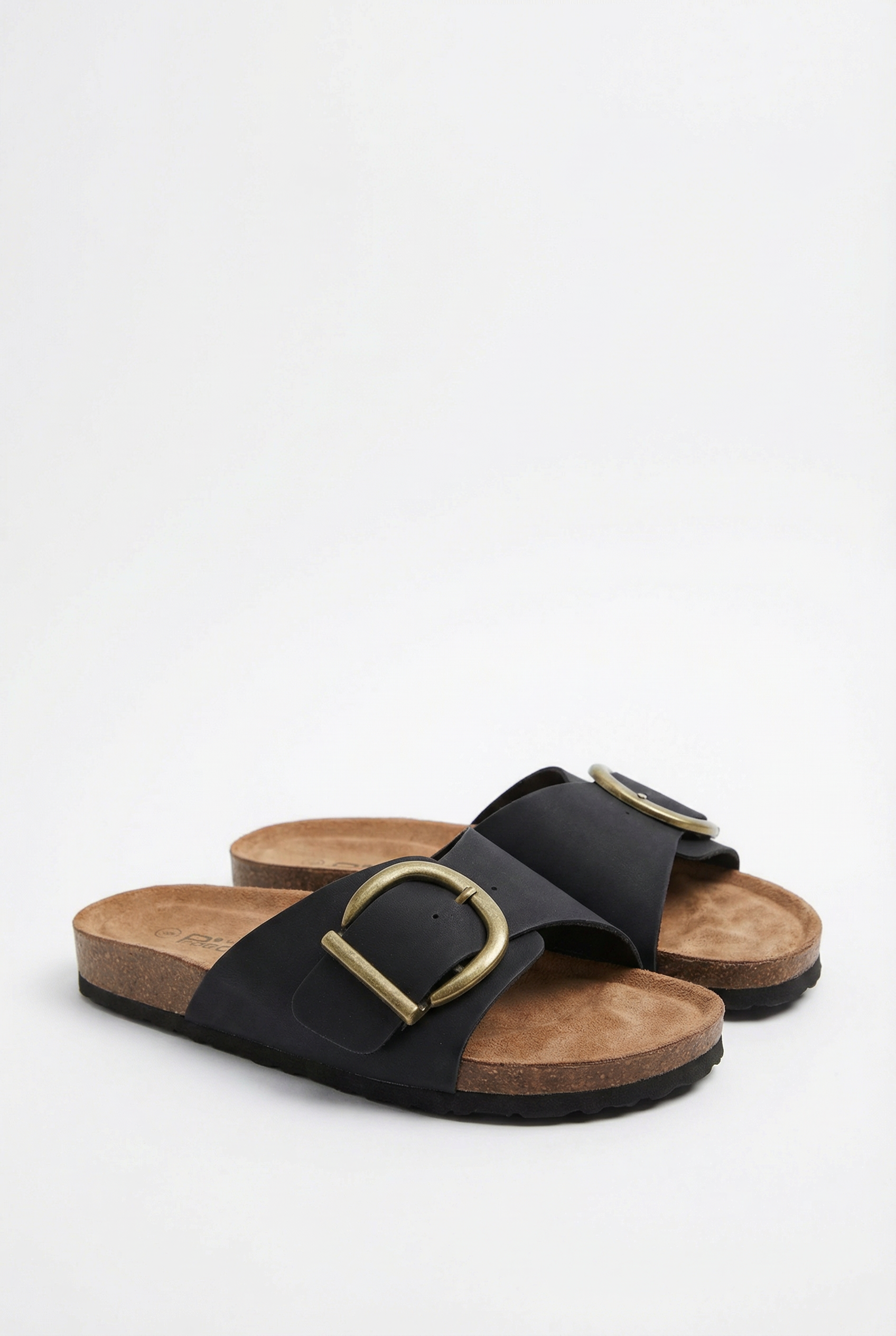 Women's Cork Slippers with Buckle Strap and Open Toe Design