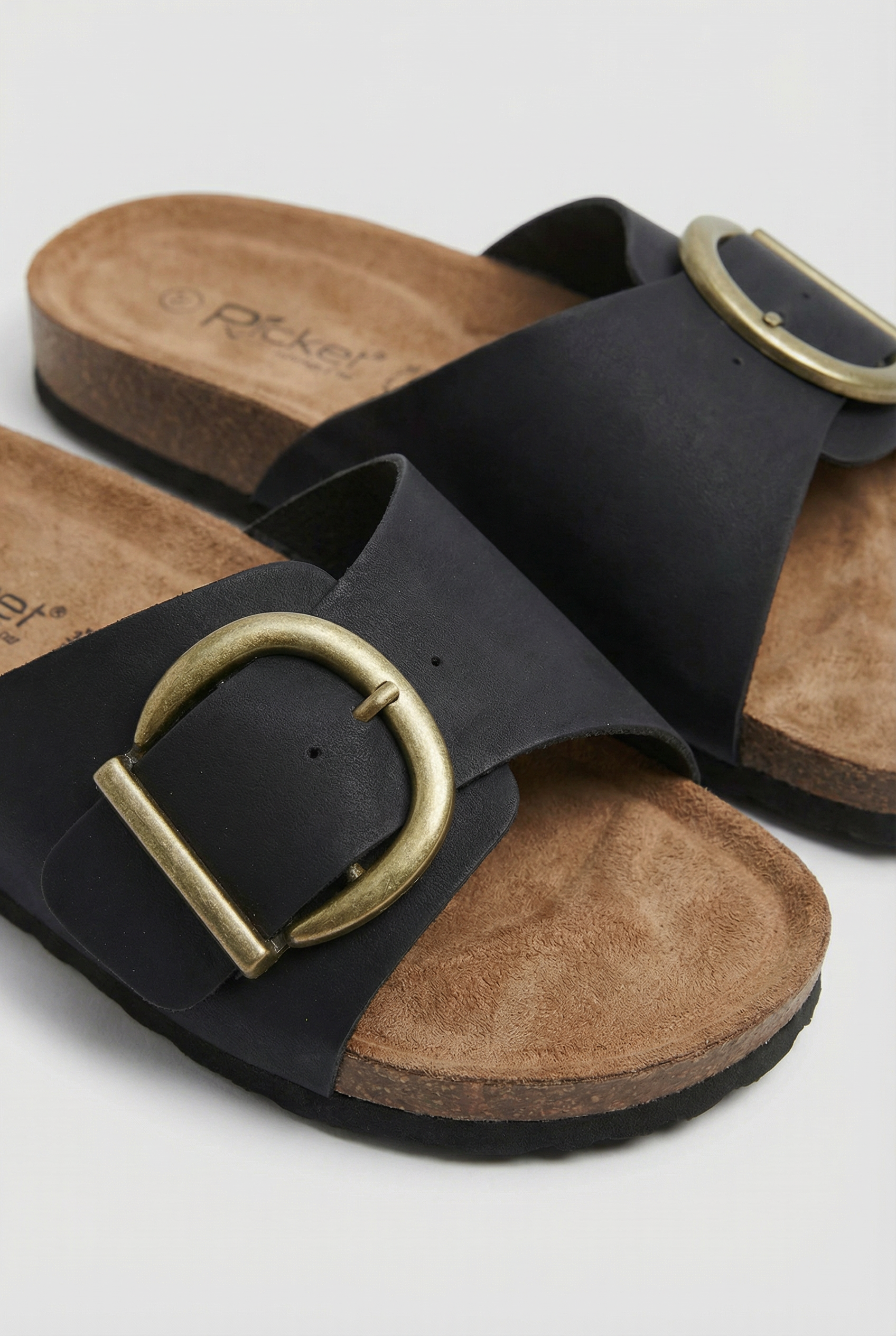Women's Cork Slippers with Buckle Strap and Open Toe Design