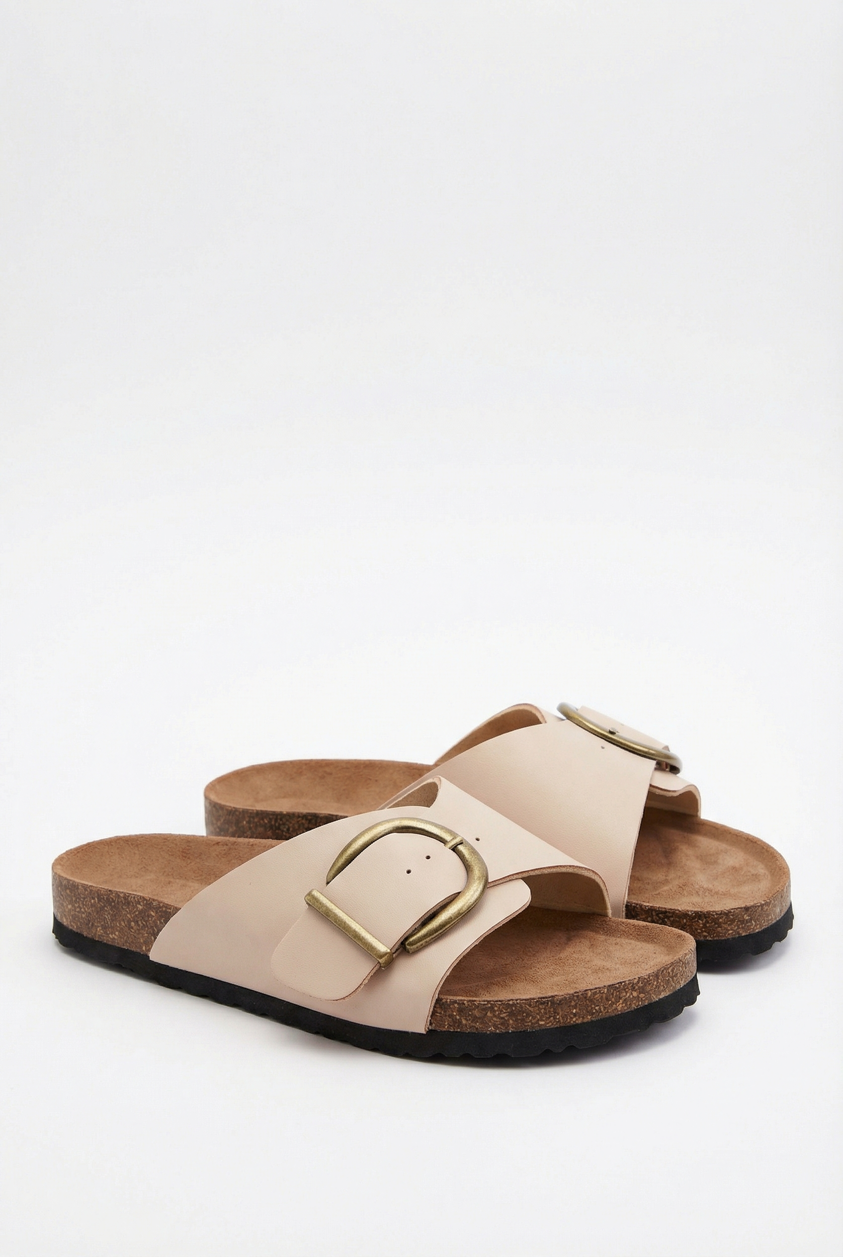 Women's Cork Slippers with Buckle Strap and Open Toe Design