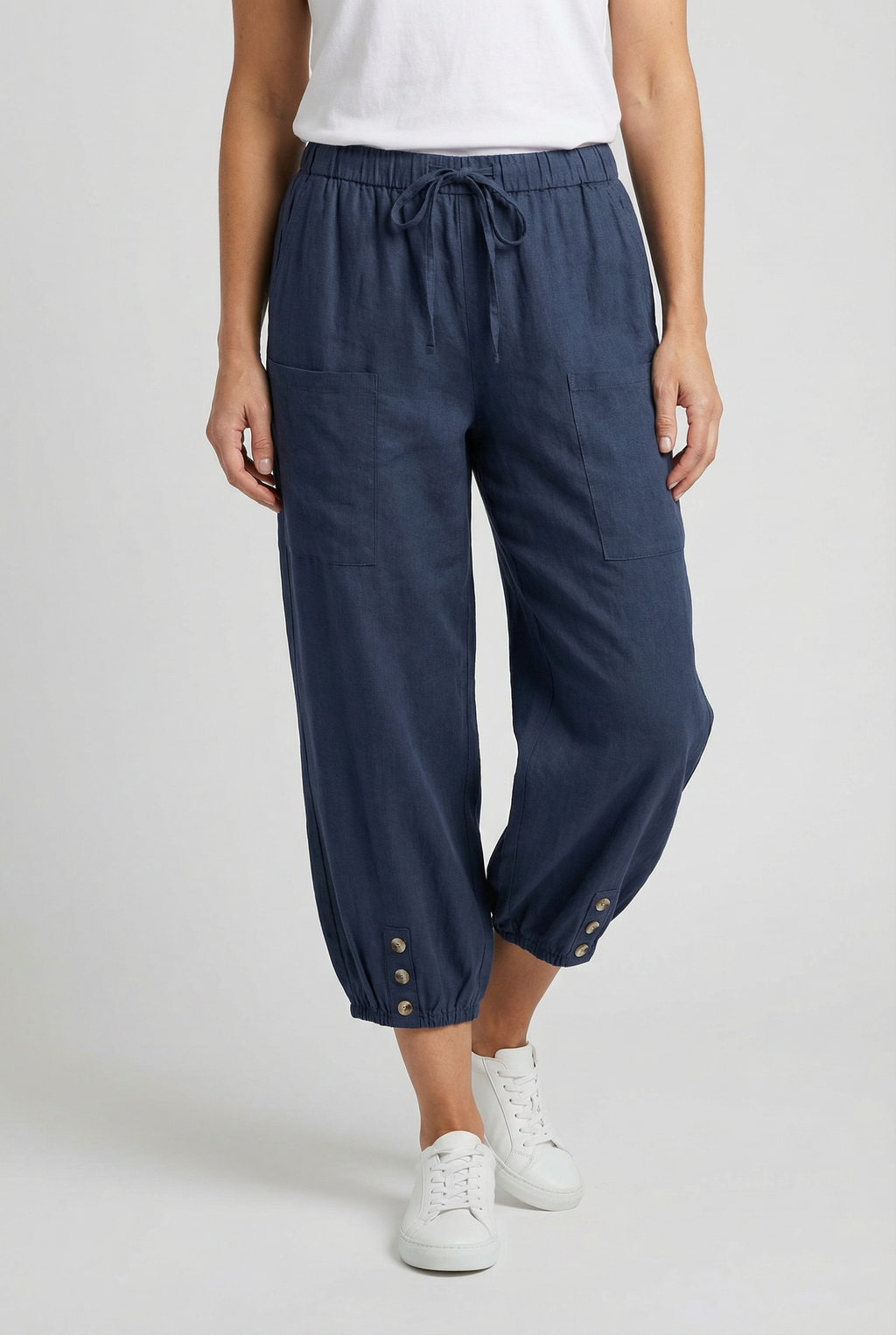 Women High Waist Cotton Pants - Comfortable Fit