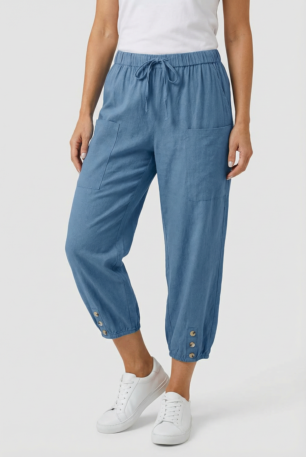 Women High Waist Cotton Pants - Comfortable Fit